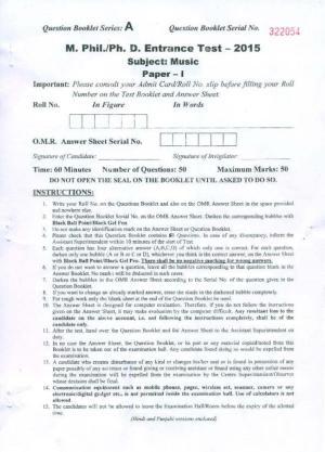 PU MPET Music 2015 Question Paper