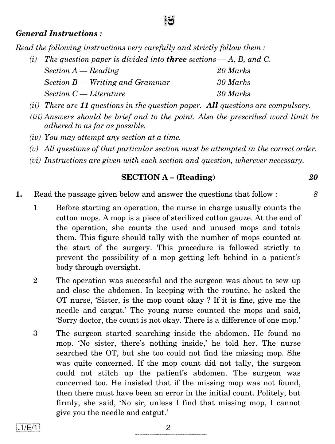 CBSE Class 10 1-C-1 English Communicative 2020 Compartment Question Paper - Page 2