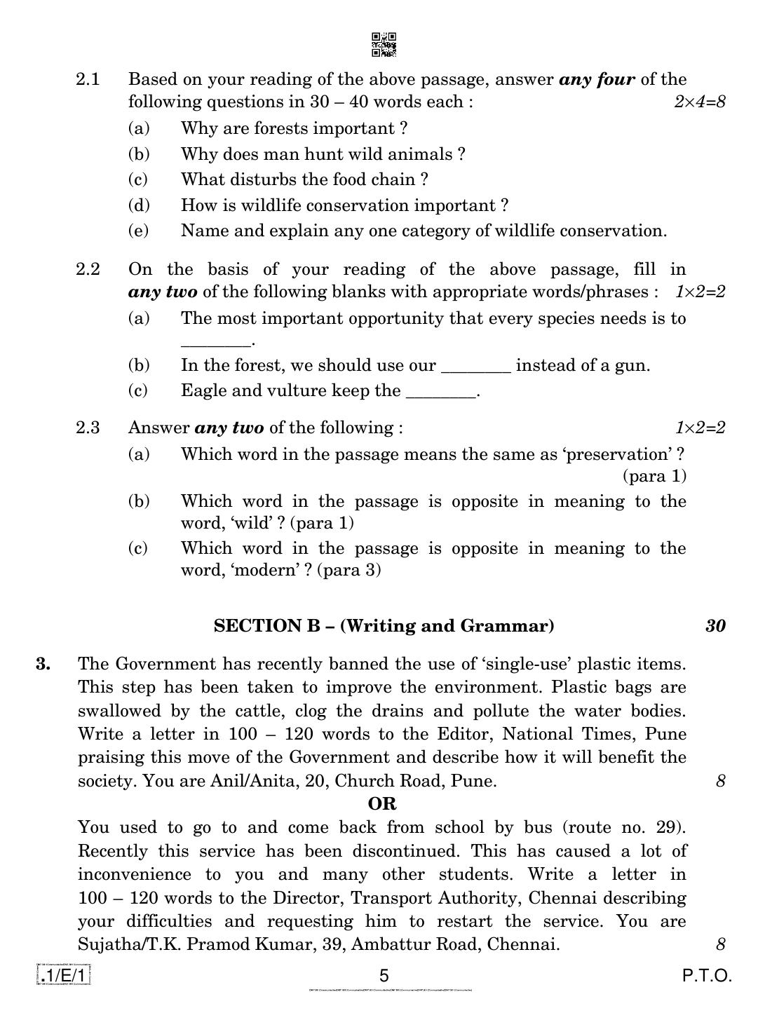 CBSE Class 10 1-C-1 English Communicative 2020 Compartment Question Paper - Page 5