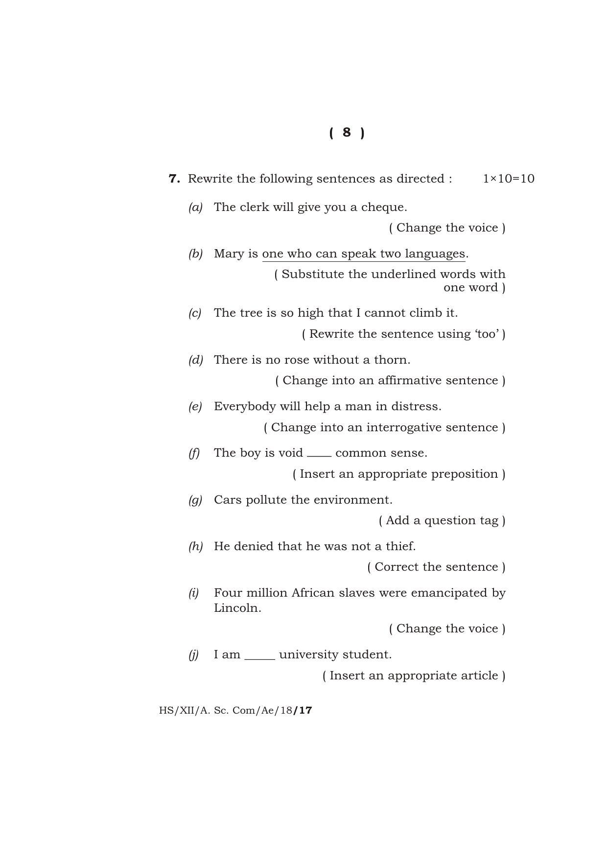 Meghalaya Board (MBOSE) Class 12 ALTERNATIVE ENGLISH 2018 Question Paper - Page 8