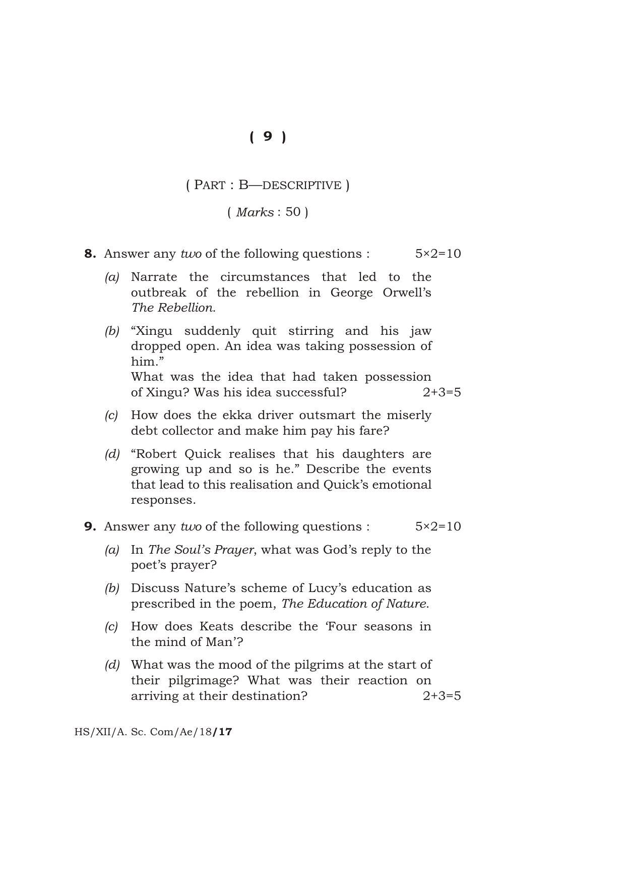 Meghalaya Board (MBOSE) Class 12 ALTERNATIVE ENGLISH 2018 Question Paper - Page 9