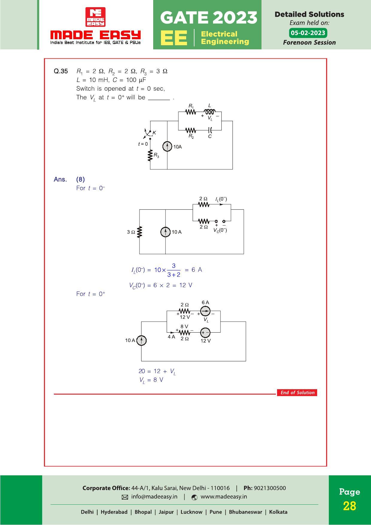 GATE 2023 Electrical Engineering (EE) Question Paper (Made Easy) - Page 35