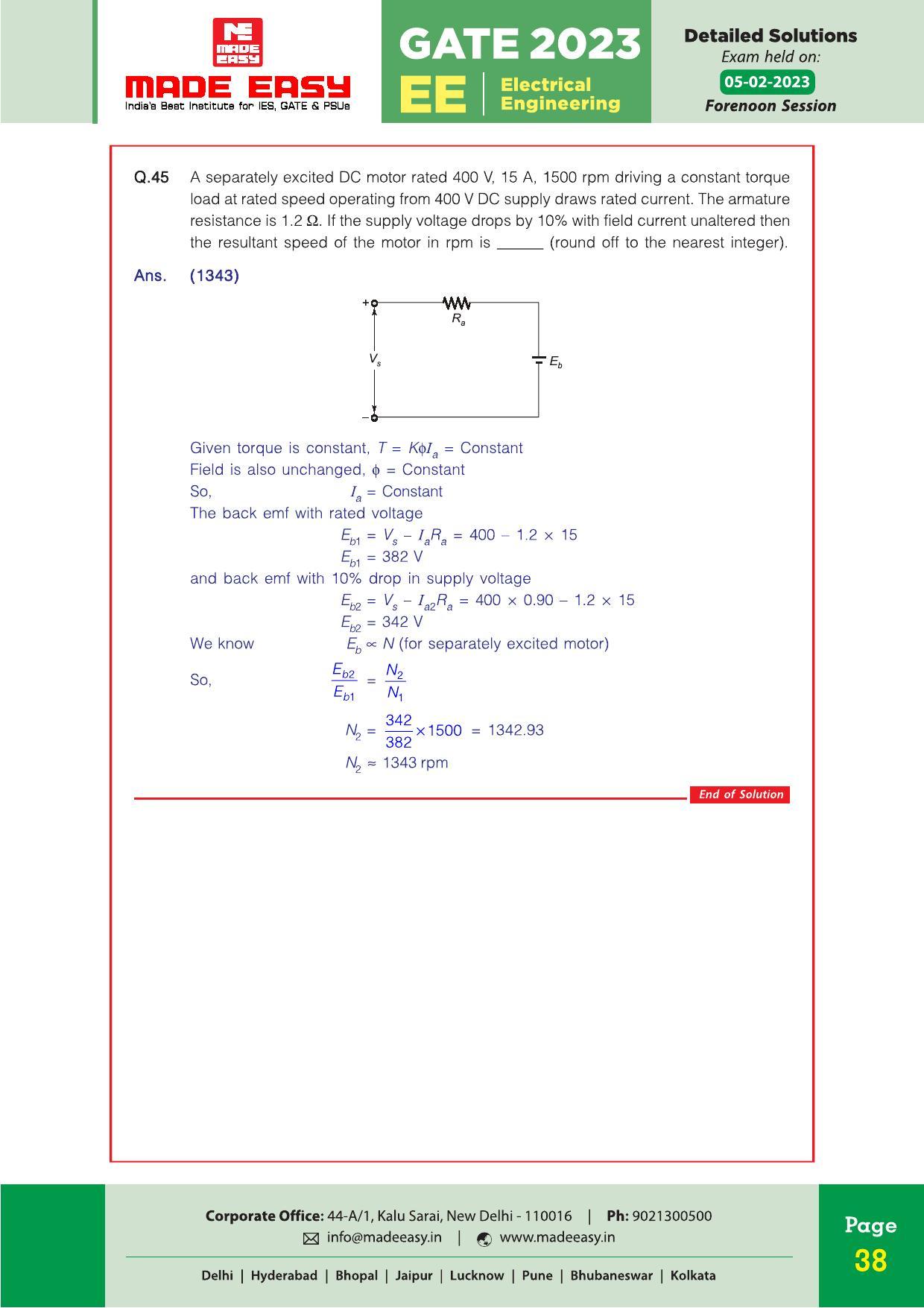 GATE 2023 Electrical Engineering (EE) Question Paper (Made Easy) - Page 46