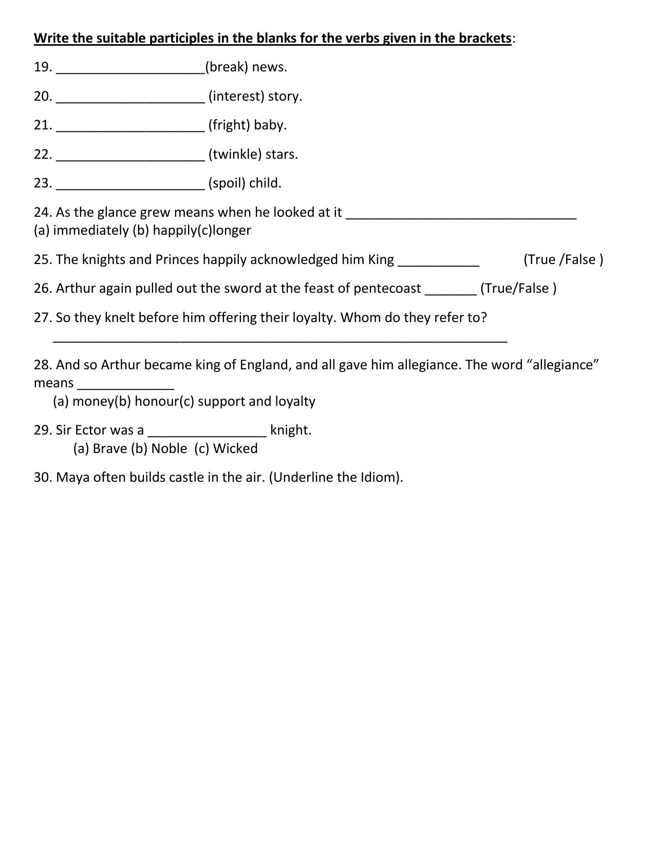 Worksheet for Class 4 English Assignment 51 Arthur and the Sword - Page 2