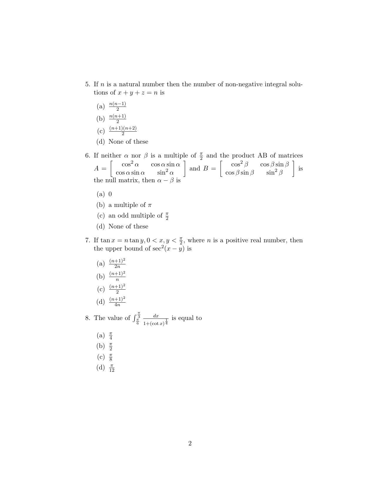 ISI Admission Test M.S.(QMS) QMA 2020 Sample Paper - Page 2