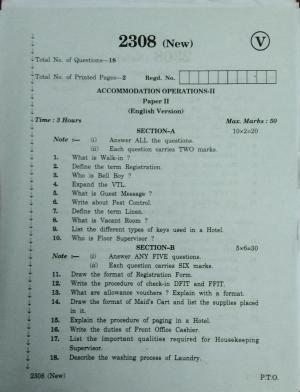 AP Inter 2nd Year Vocational Question Paper March - 2020 - Accommodation Operations - II (new)