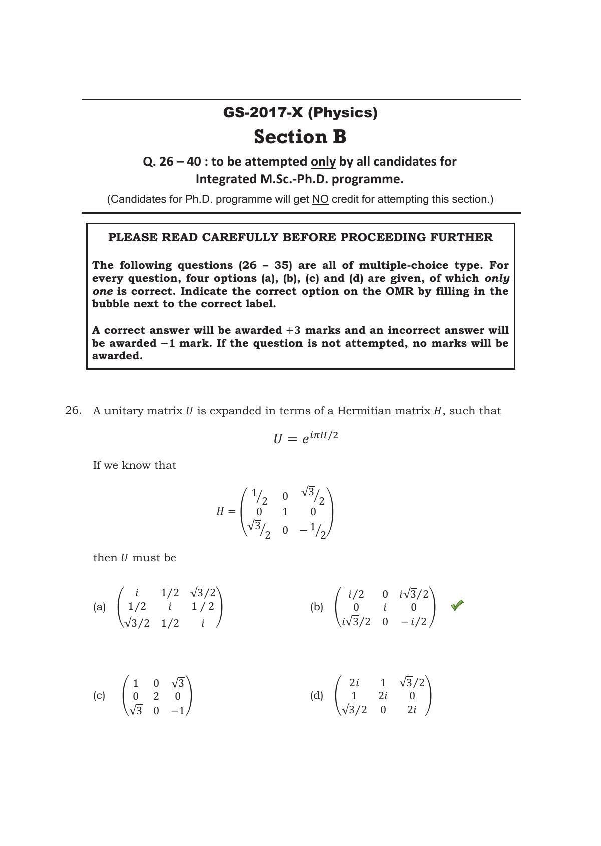 TIFR GS 2017 Physics X Question Paper - Page 13