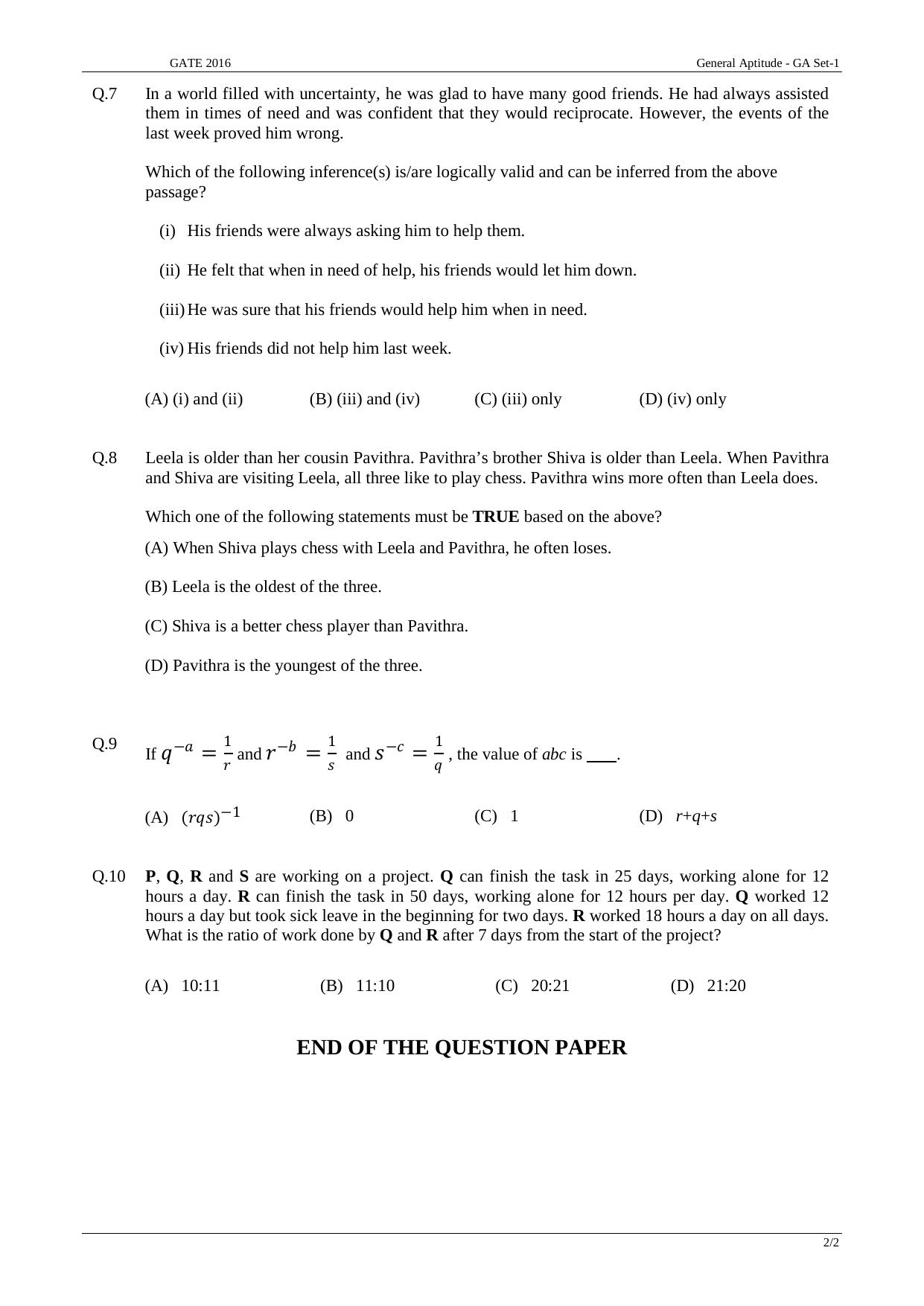 GATE 2016 Mechanical Engineering (ME) Question Paper with Answer Key - Page 2