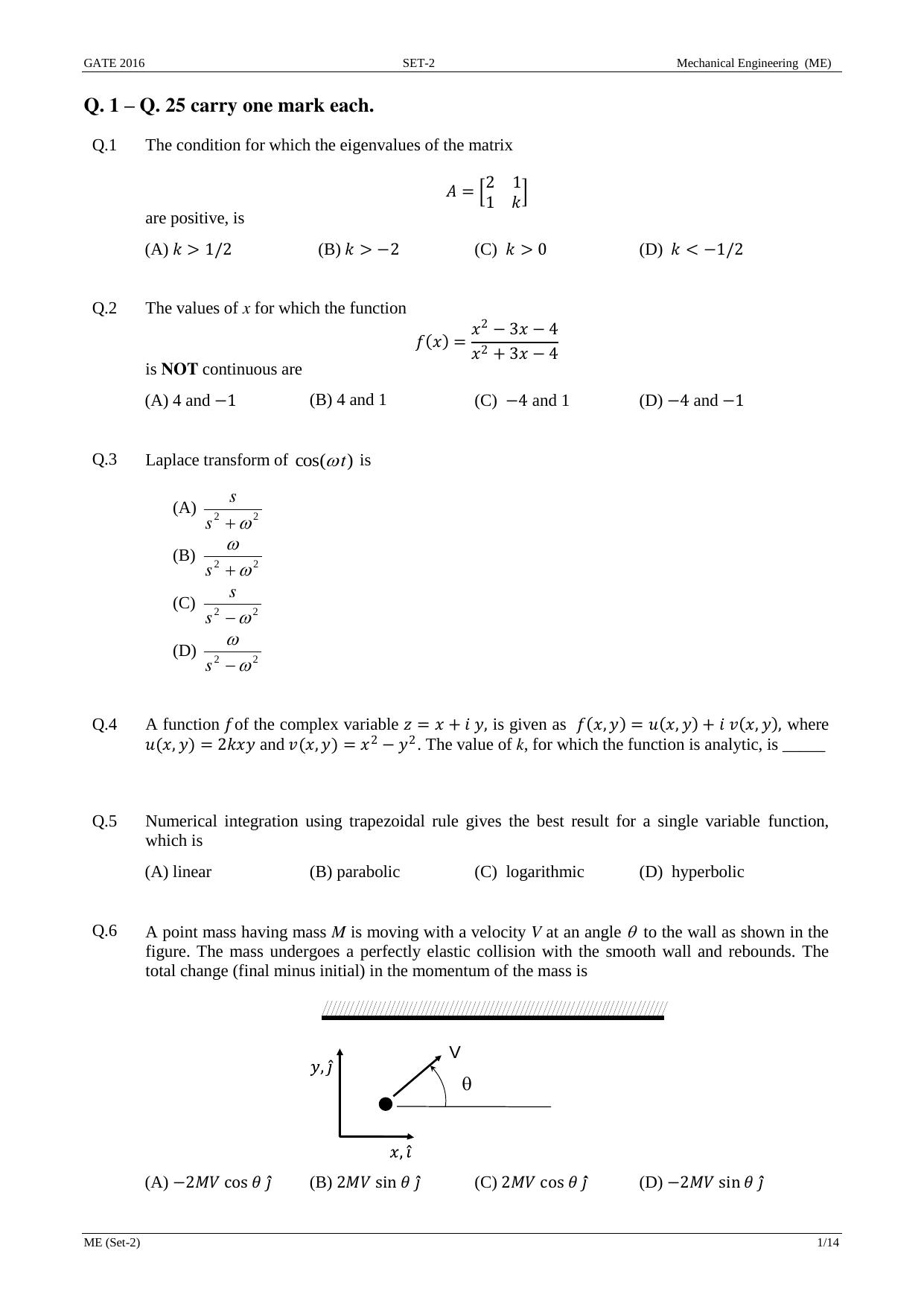 GATE 2016 Mechanical Engineering (ME) Question Paper with Answer Key - Page 19