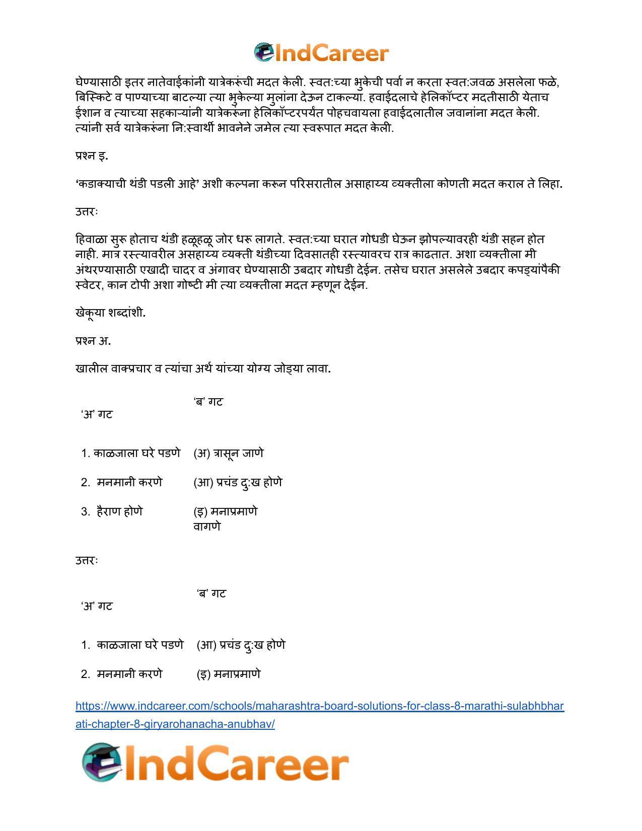 Maharashtra Board Solutions for Class 8- Marathi Sulabhbharati: Chapter 8- गीर्यारोहणाचा अनुभव - Page 6