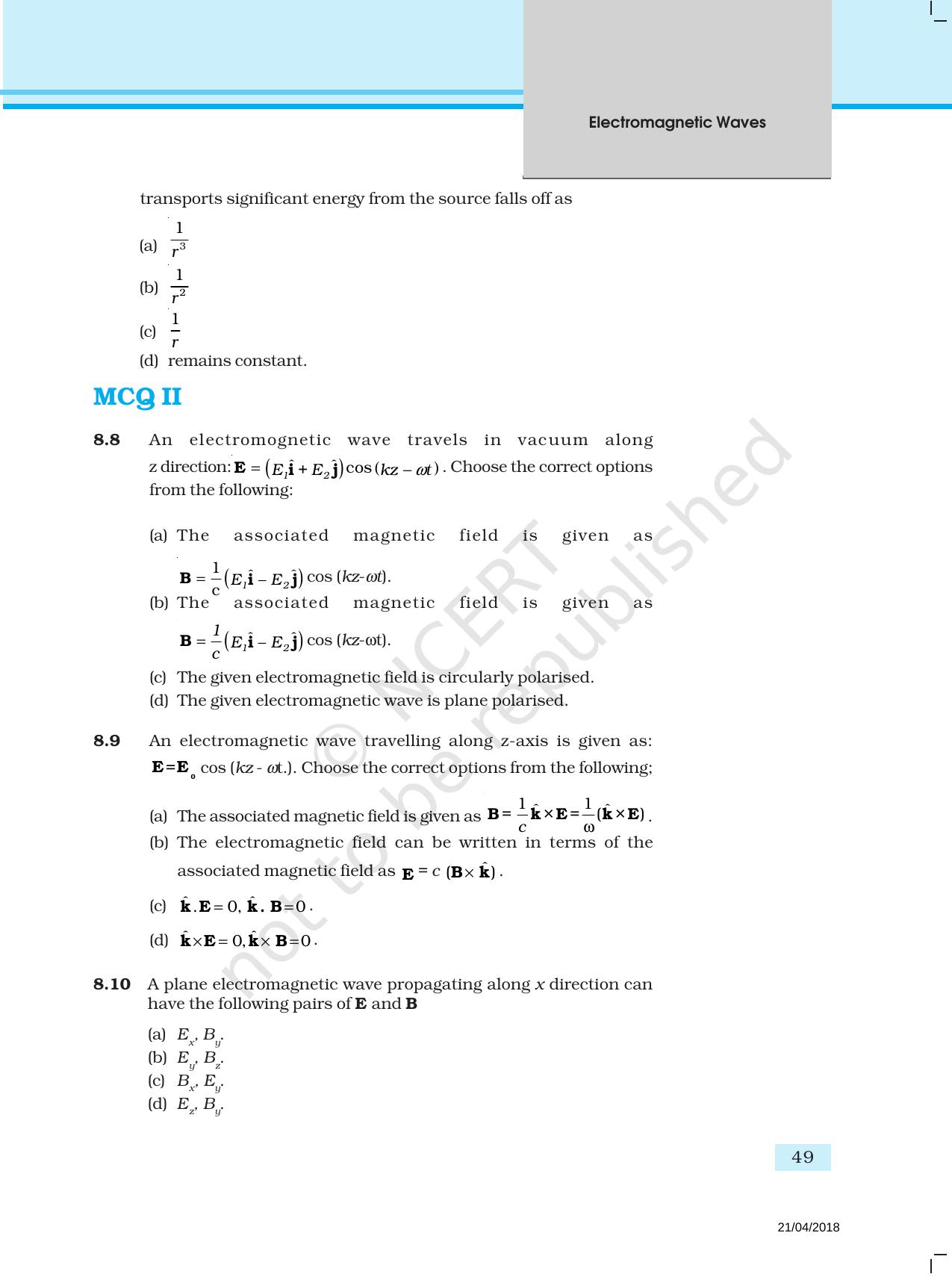 NCERT Exemplar Book for Class 12 Physics: Chapter 8 Electromagnetic Waves - Page 3