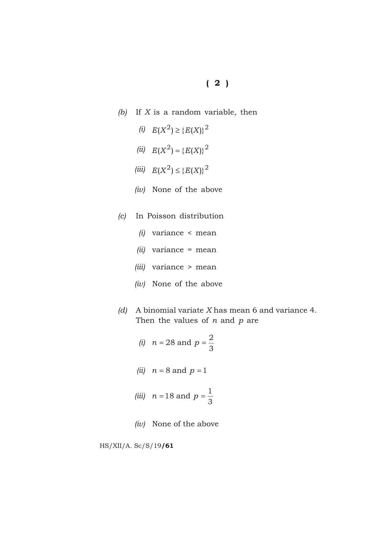 Meghalaya Board (MBOSE) Class 12 STATISTICS 2019 Question Paper - Page 2