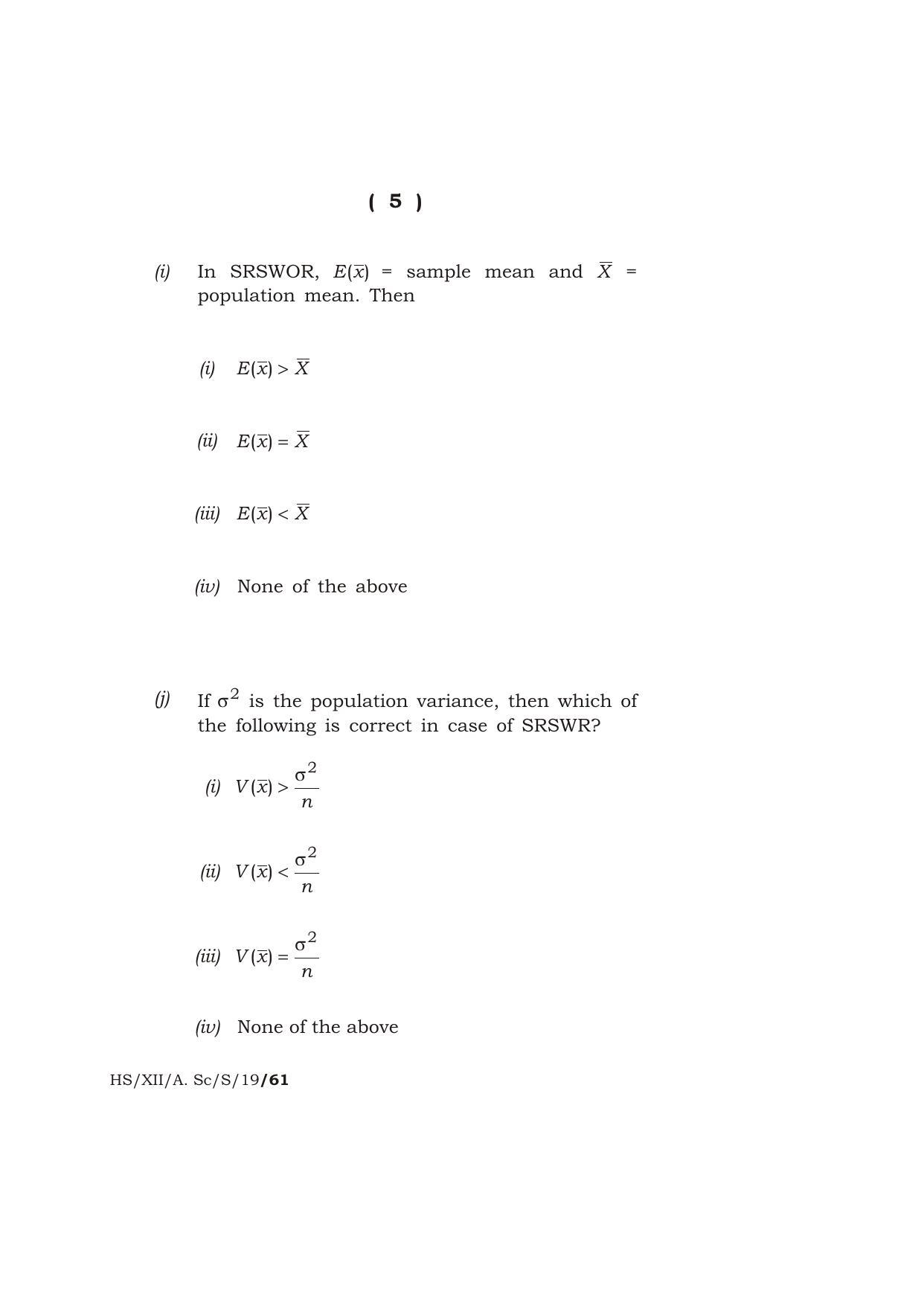 Meghalaya Board (MBOSE) Class 12 STATISTICS 2019 Question Paper - Page 5