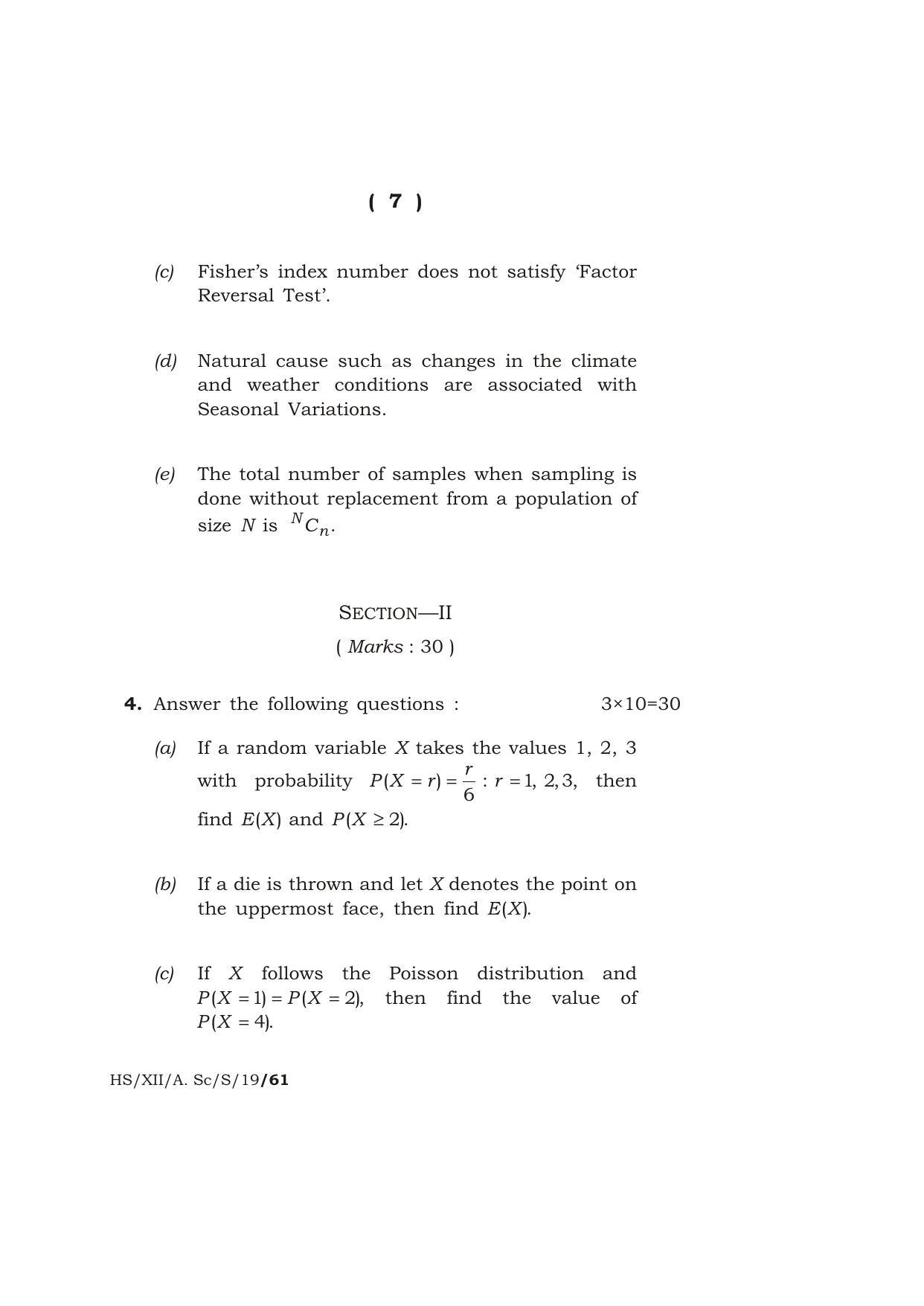 Meghalaya Board (MBOSE) Class 12 STATISTICS 2019 Question Paper - Page 7
