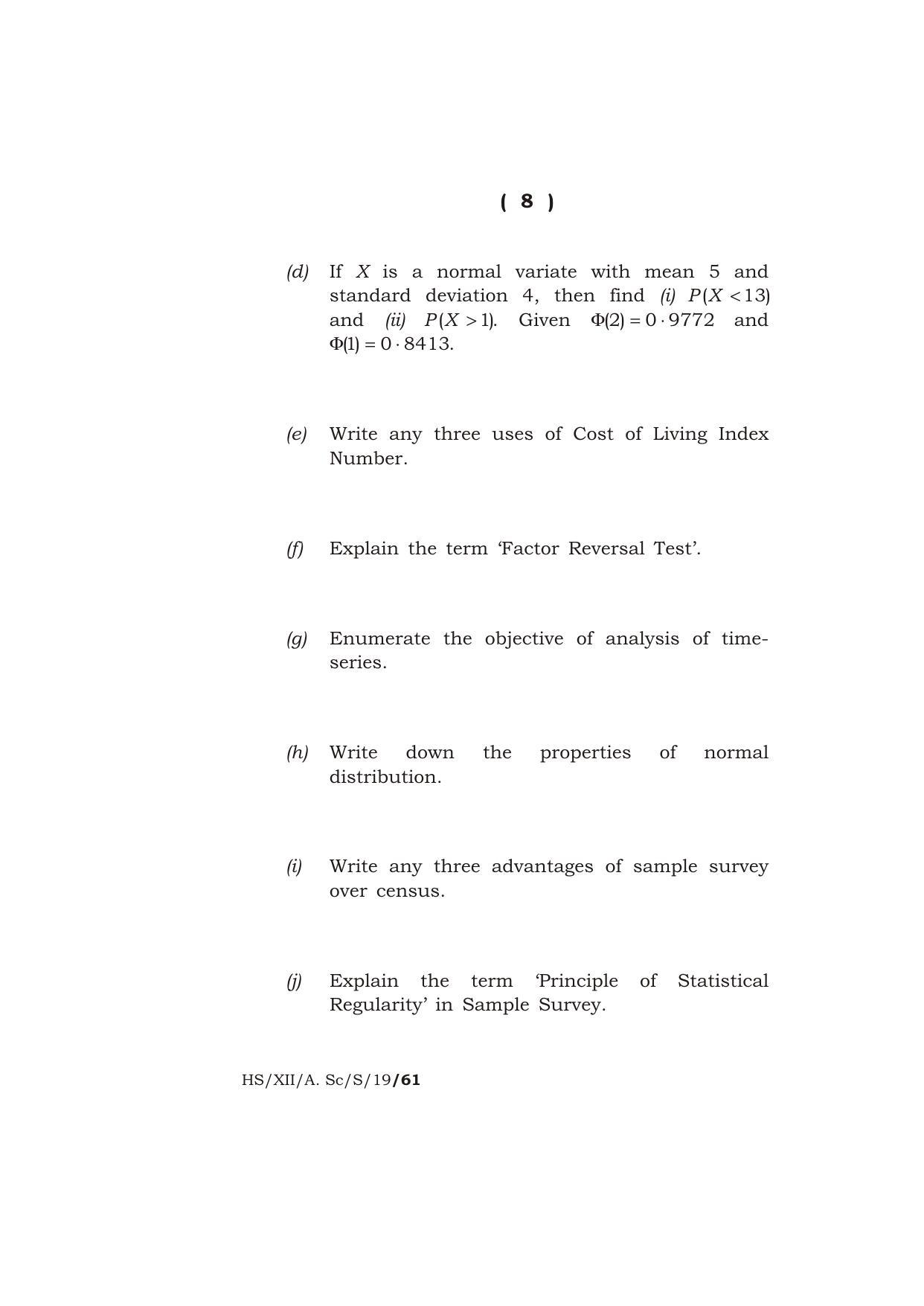 Meghalaya Board (MBOSE) Class 12 STATISTICS 2019 Question Paper - Page 8