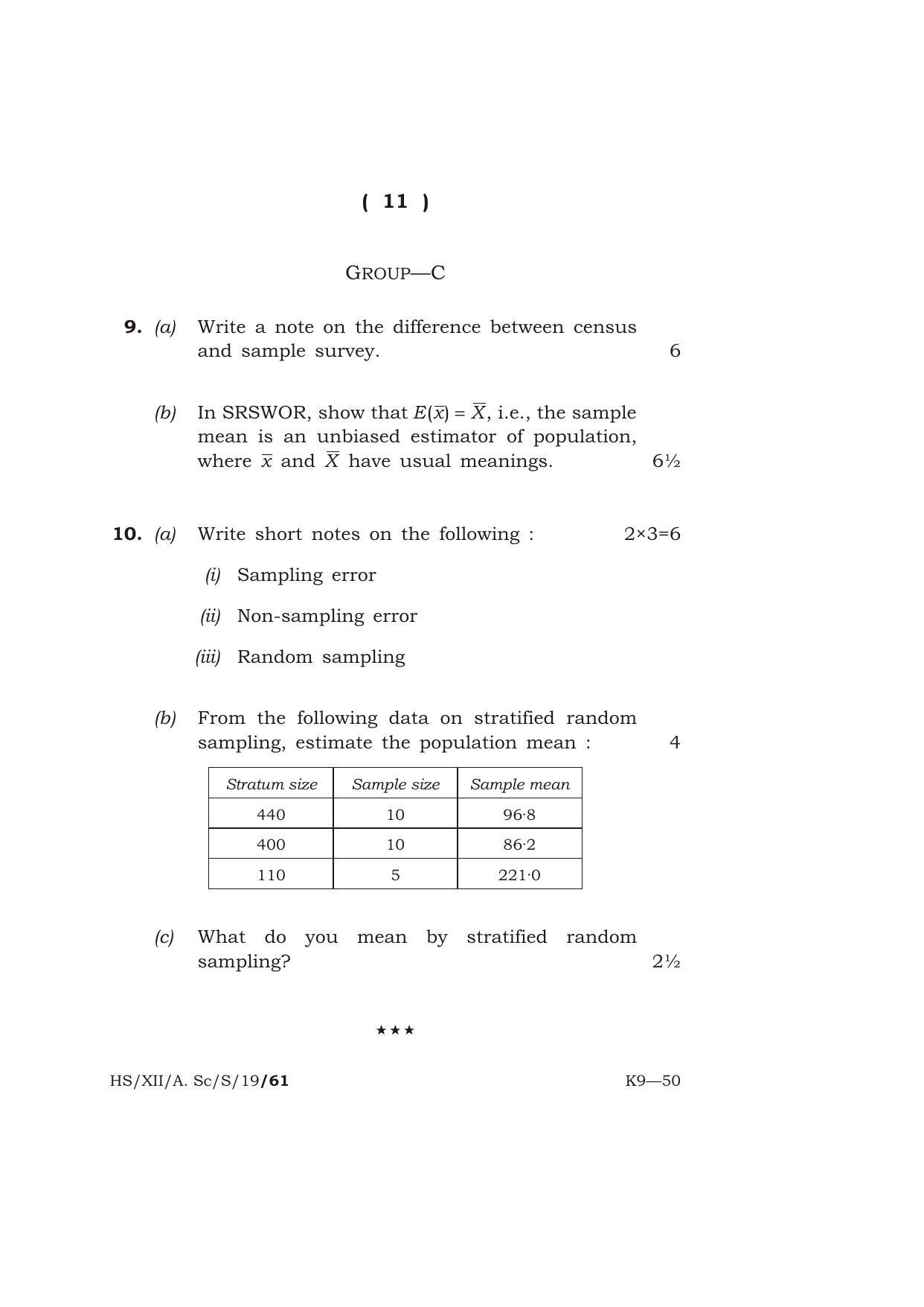 Meghalaya Board (MBOSE) Class 12 STATISTICS 2019 Question Paper - Page 11