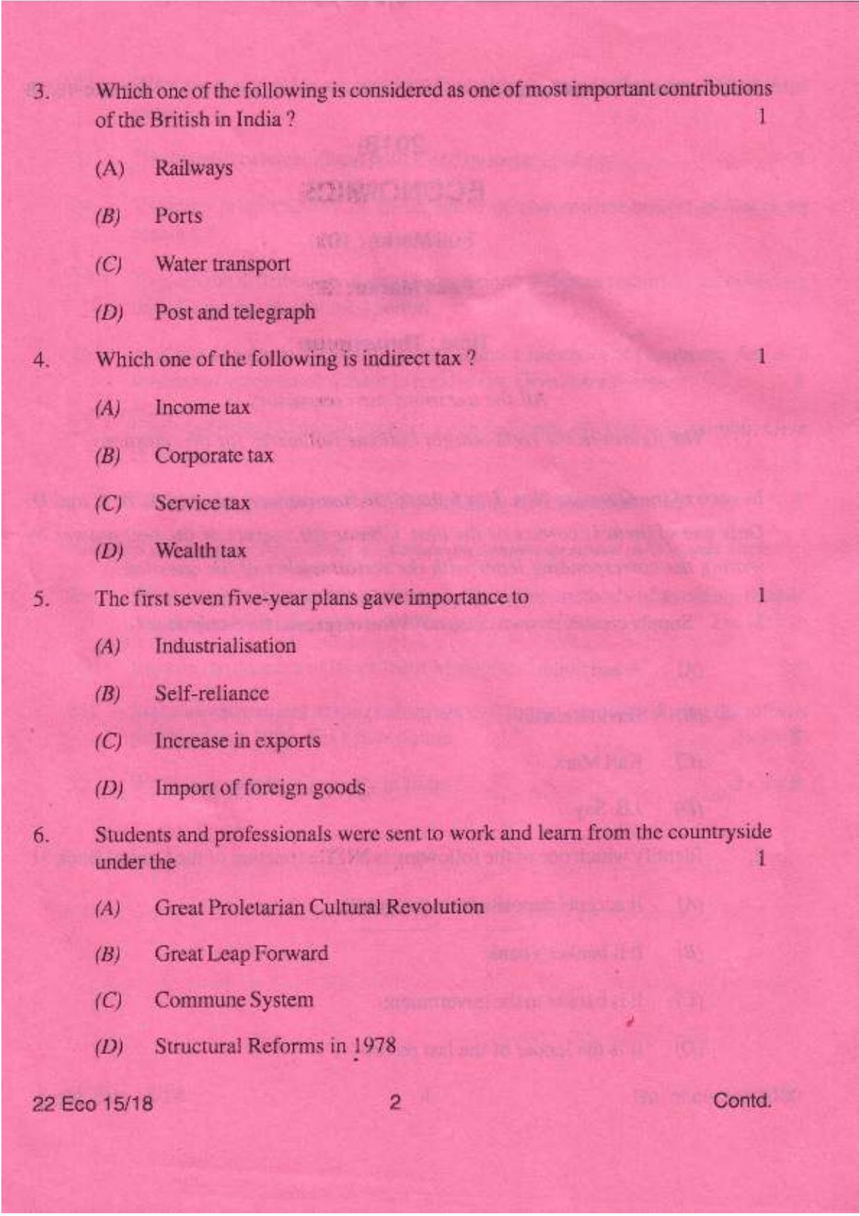 COHSEM Class 12	Economics 2018 Question Papers - Page 2