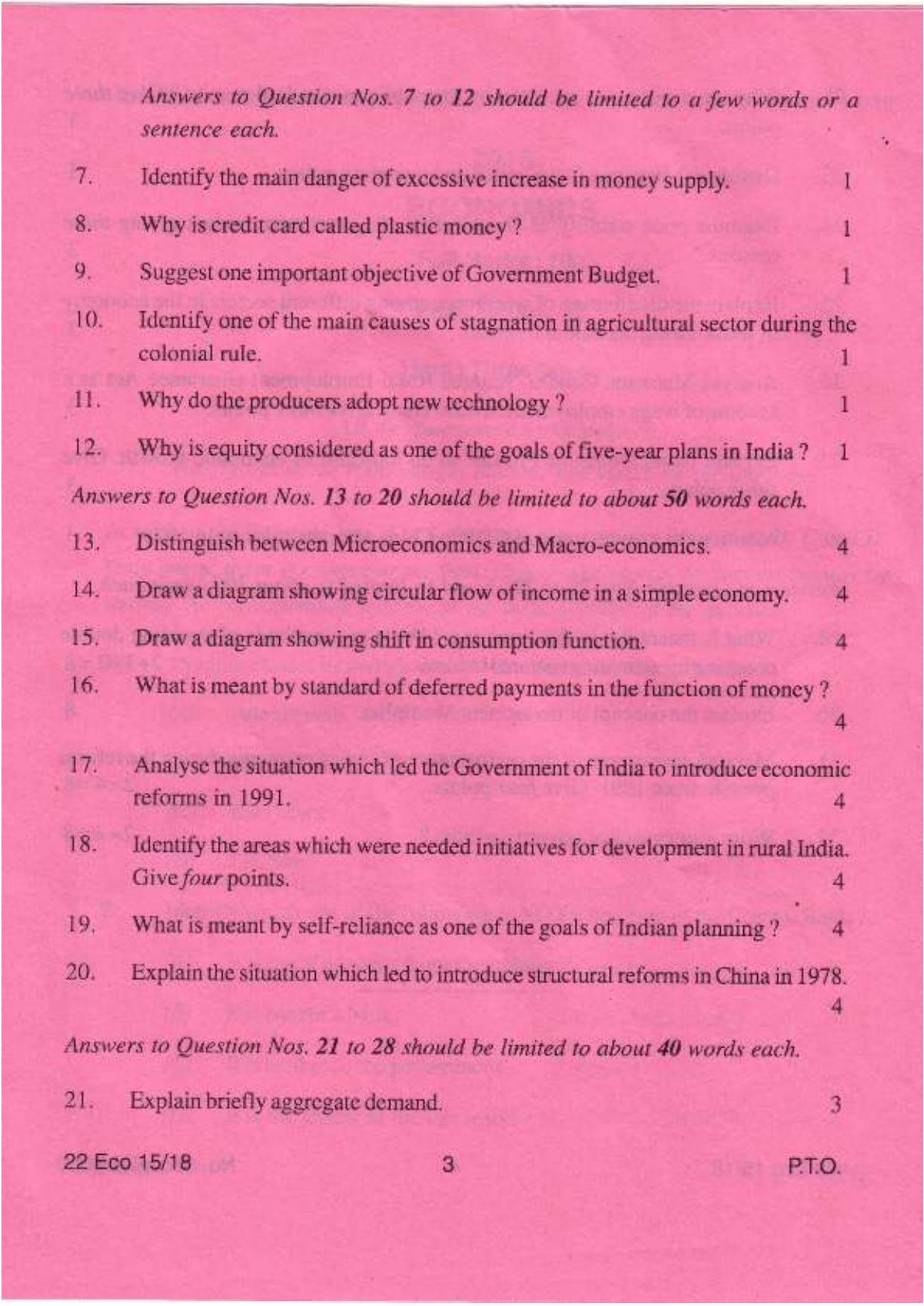 COHSEM Class 12	Economics 2018 Question Papers - Page 3