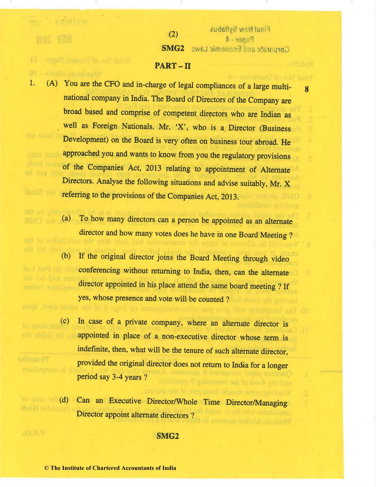 CA Final Nov 2019 Question Paper - Paper 4 – Corporate & Economic Laws - Page 2