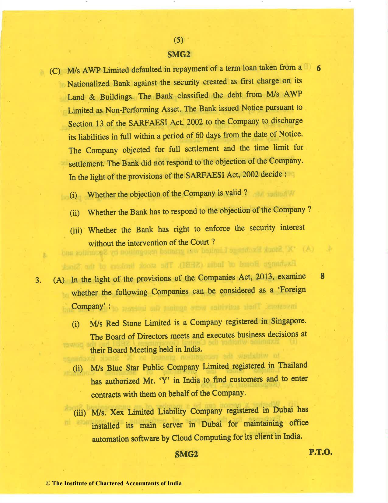 CA Final Nov 2019 Question Paper - Paper 4 – Corporate & Economic Laws - Page 5