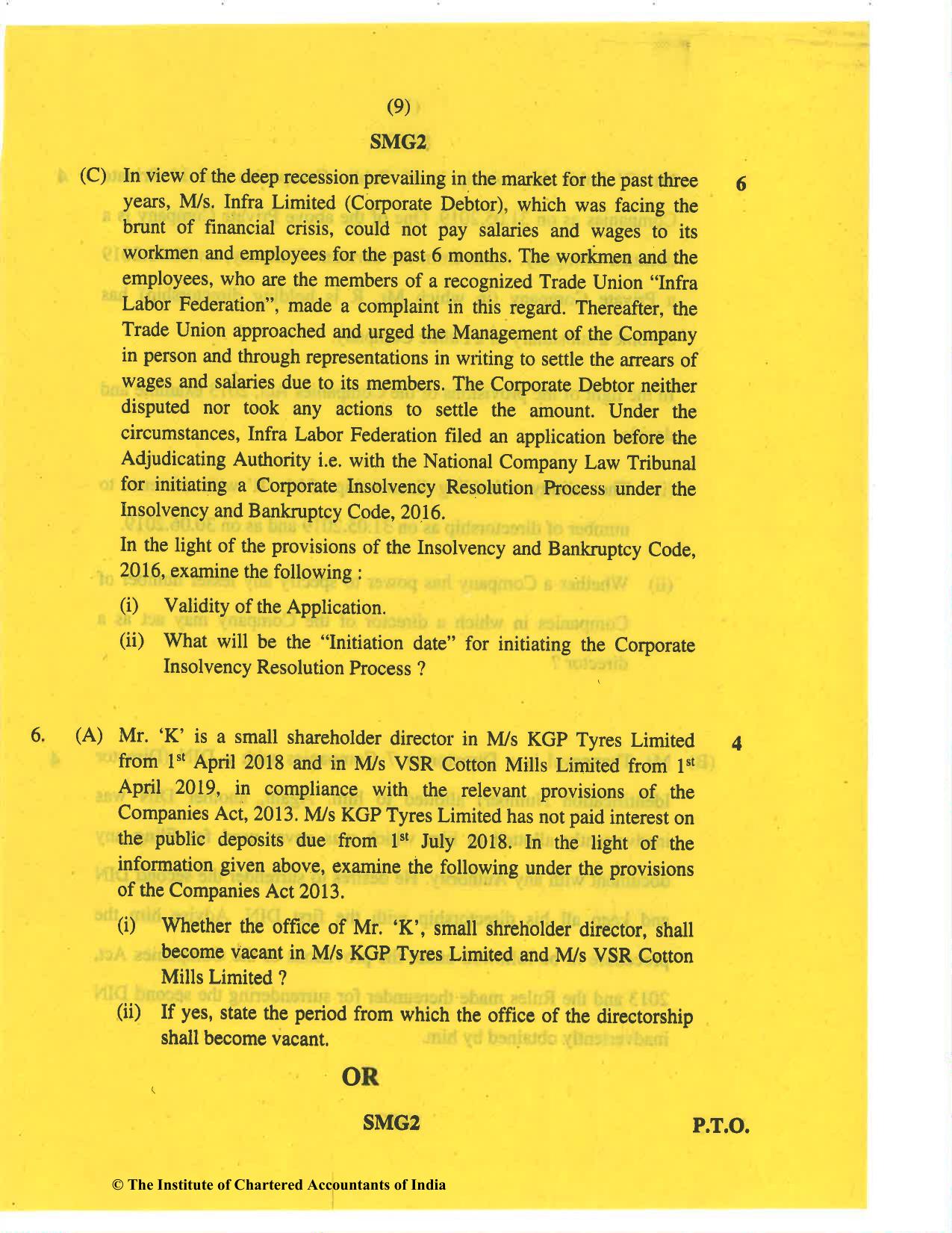 CA Final Nov 2019 Question Paper - Paper 4 – Corporate & Economic Laws - Page 9