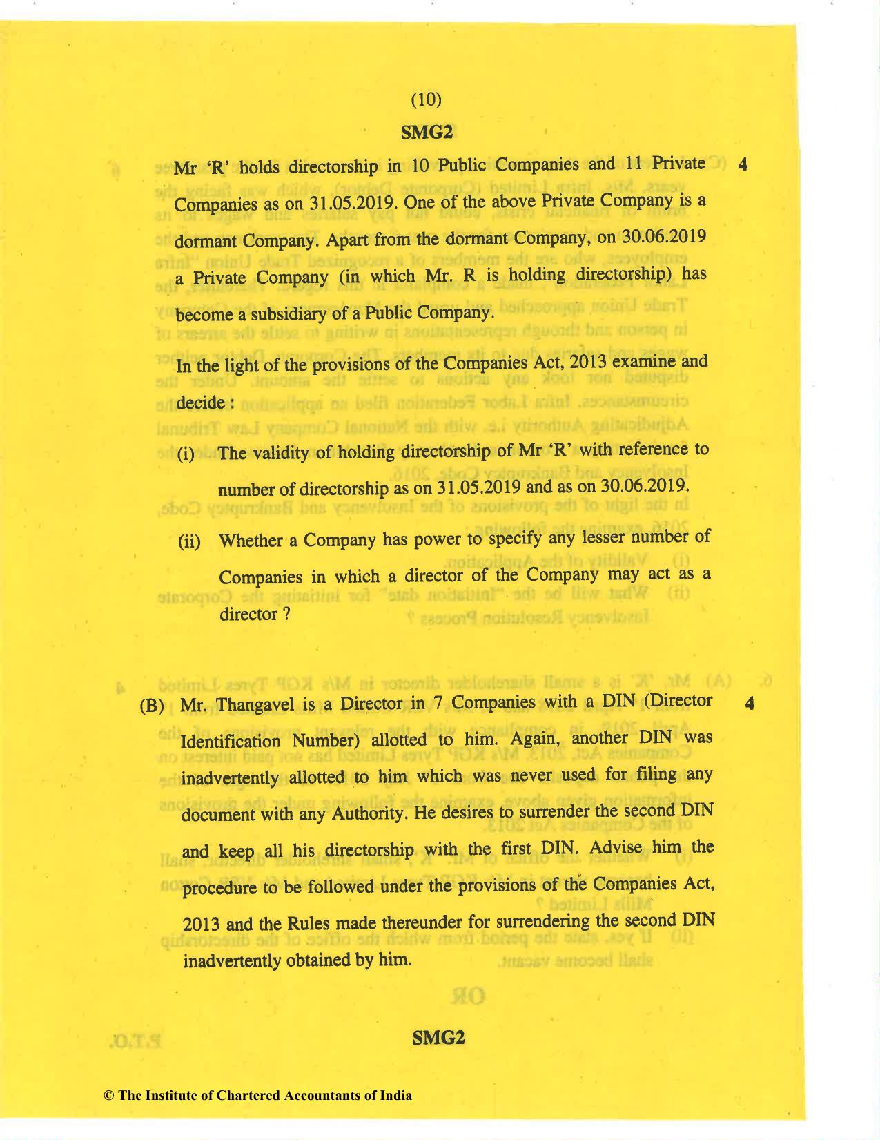 CA Final Nov 2019 Question Paper - Paper 4 – Corporate & Economic Laws - Page 10