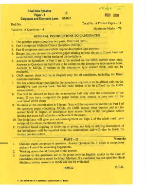 CA Final Nov 2019 Question Paper - Paper 4 – Corporate & Economic Laws