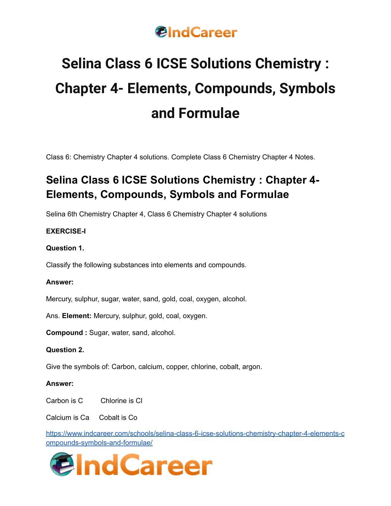 Selina Class 6 ICSE Solutions Chemistry : Chapter 4- Elements, Compounds, Symbols and Formulae - Page 2