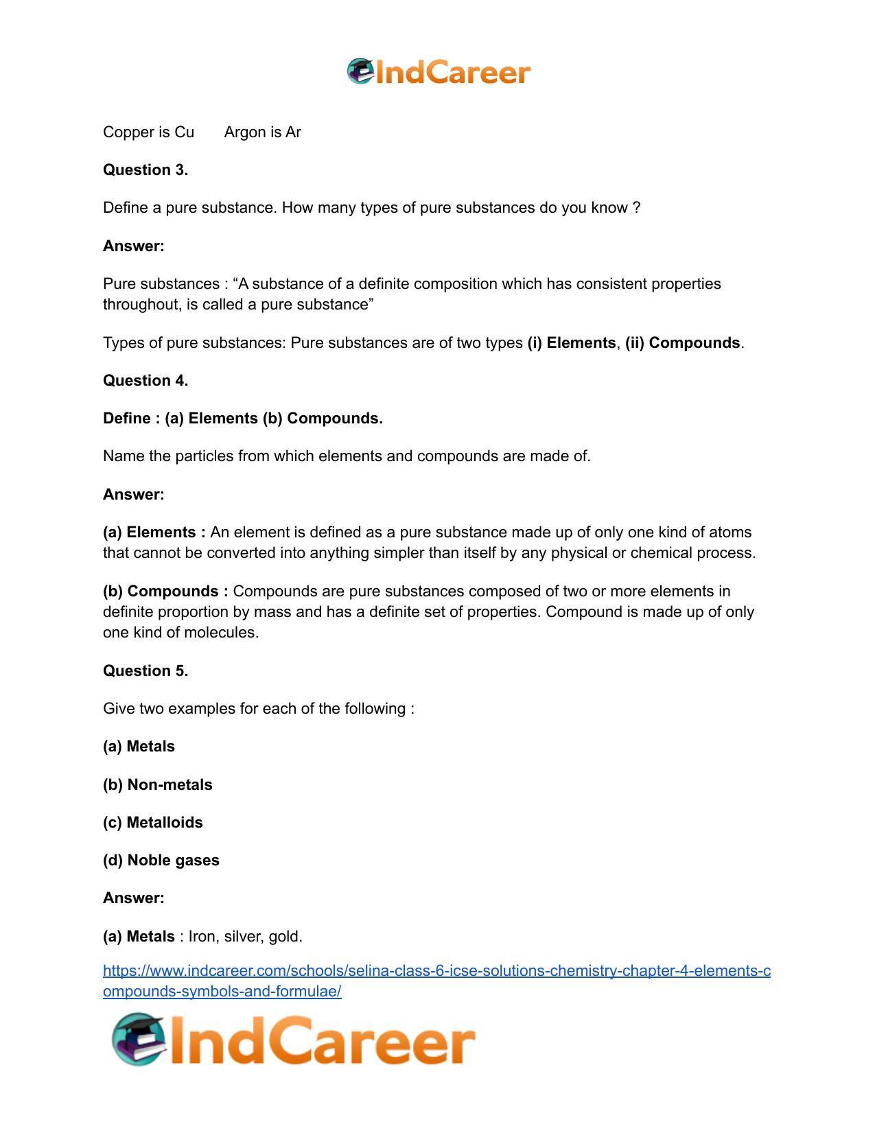 Selina Class 6 ICSE Solutions Chemistry : Chapter 4- Elements, Compounds, Symbols and Formulae - Page 3