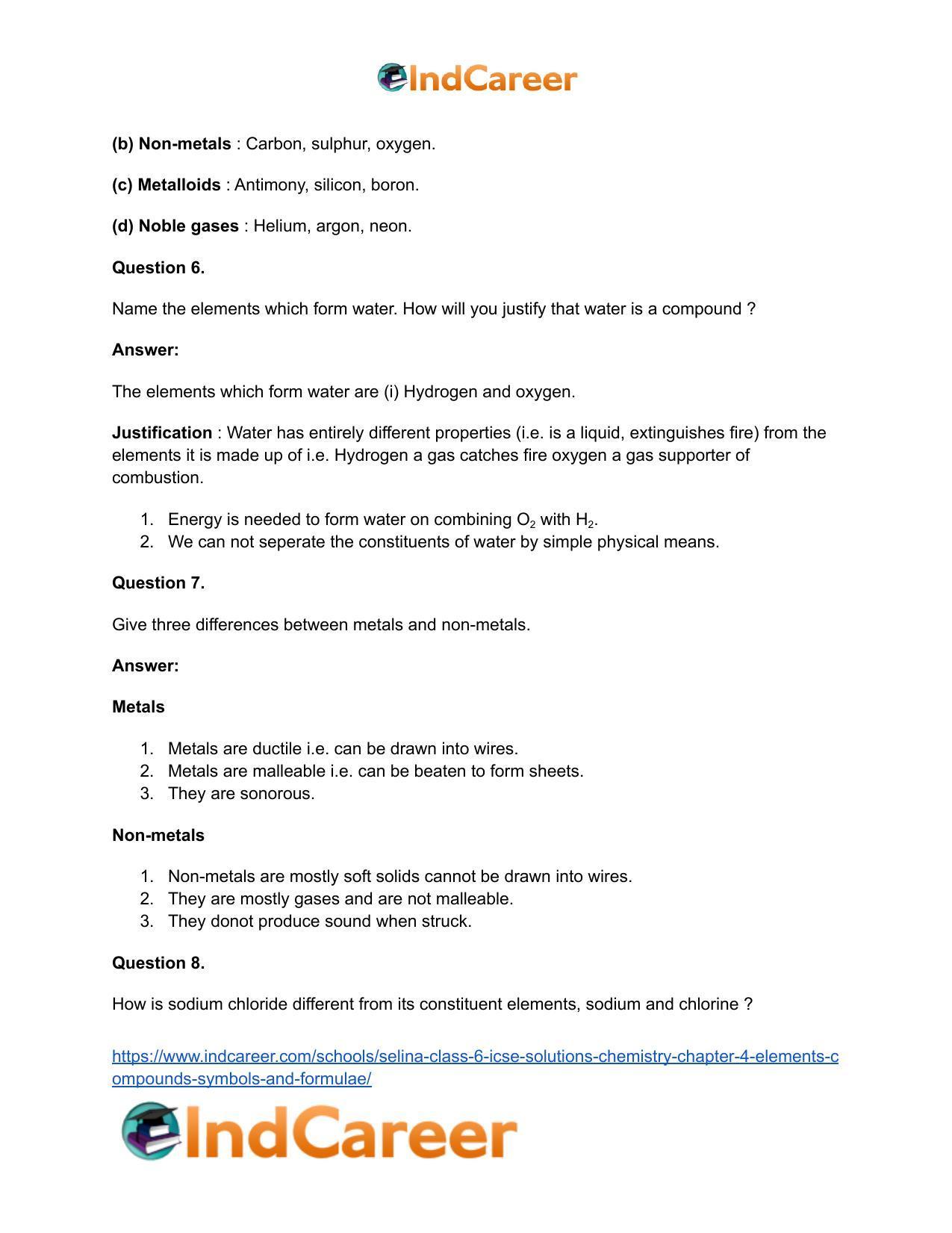 Selina Class 6 ICSE Solutions Chemistry : Chapter 4- Elements, Compounds, Symbols and Formulae - Page 4