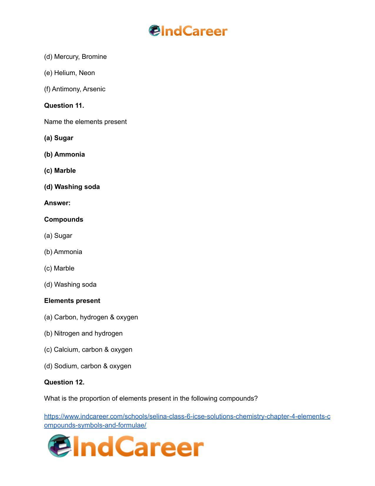 Selina Class 6 ICSE Solutions Chemistry : Chapter 4- Elements, Compounds, Symbols and Formulae - Page 6