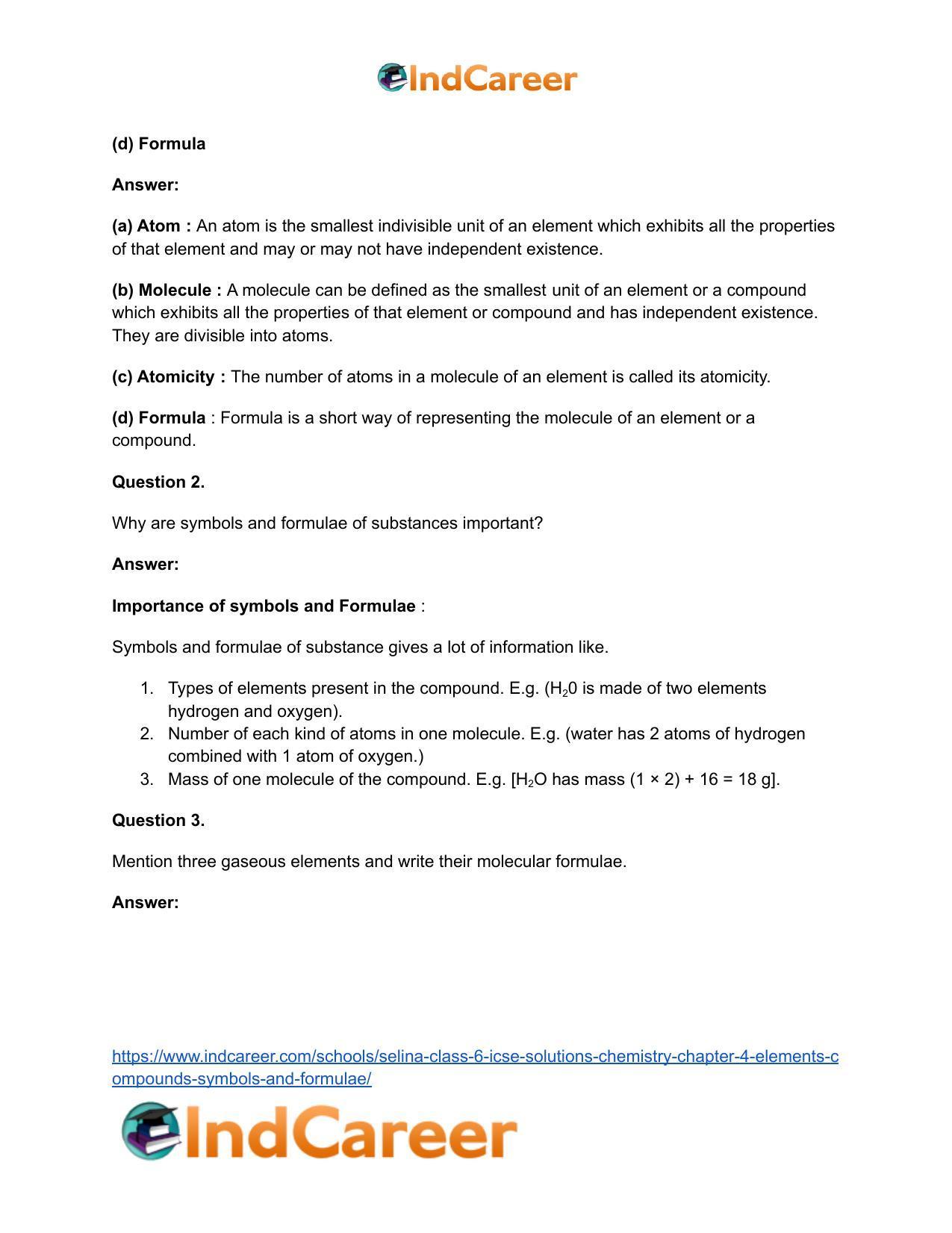 Selina Class 6 ICSE Solutions Chemistry : Chapter 4- Elements, Compounds, Symbols and Formulae - Page 8