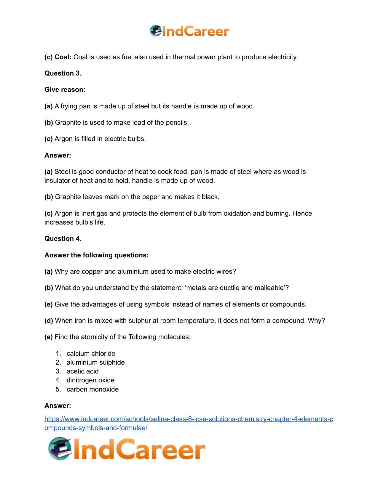 Selina Class 6 ICSE Solutions Chemistry : Chapter 4- Elements, Compounds, Symbols and Formulae - Page 14