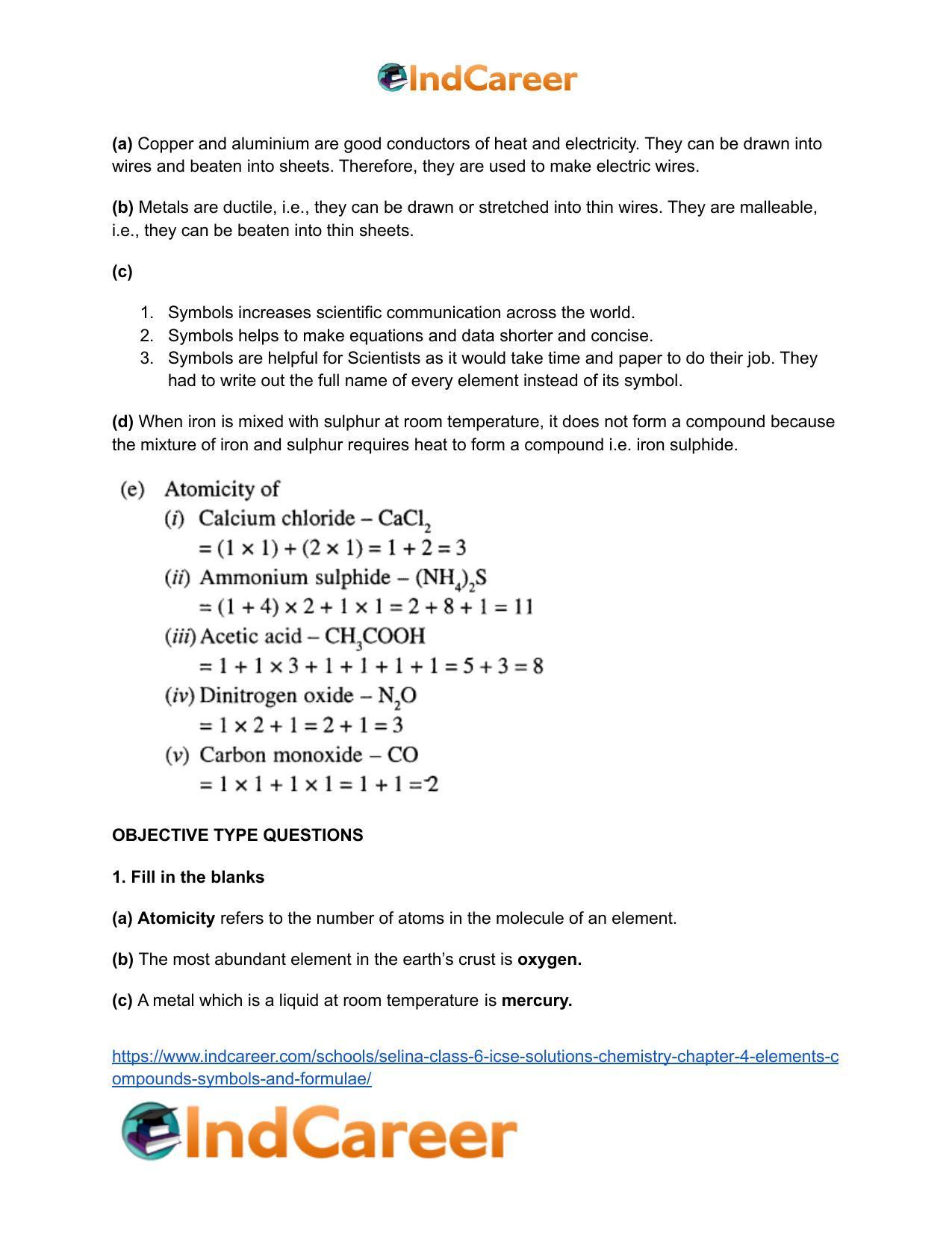 Selina Class 6 ICSE Solutions Chemistry : Chapter 4- Elements, Compounds, Symbols and Formulae - Page 15
