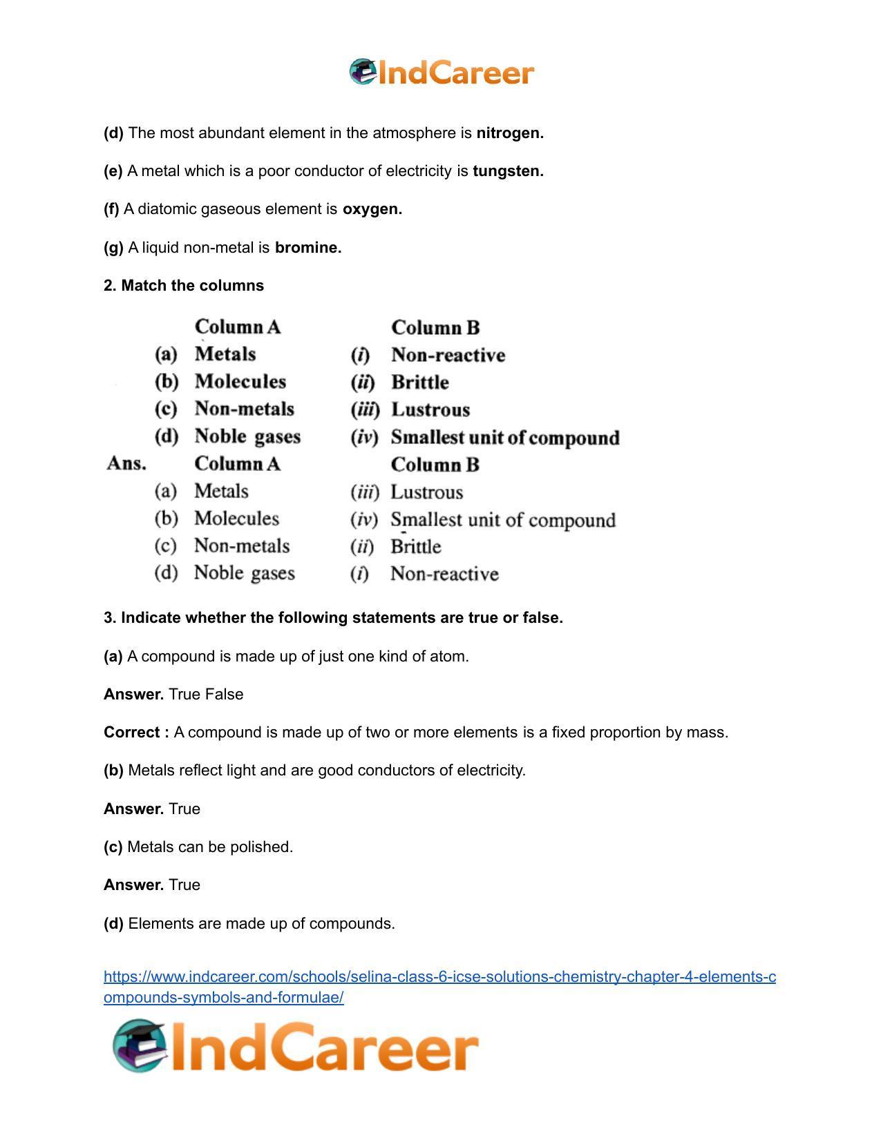 Selina Class 6 ICSE Solutions Chemistry : Chapter 4- Elements, Compounds, Symbols and Formulae - Page 16