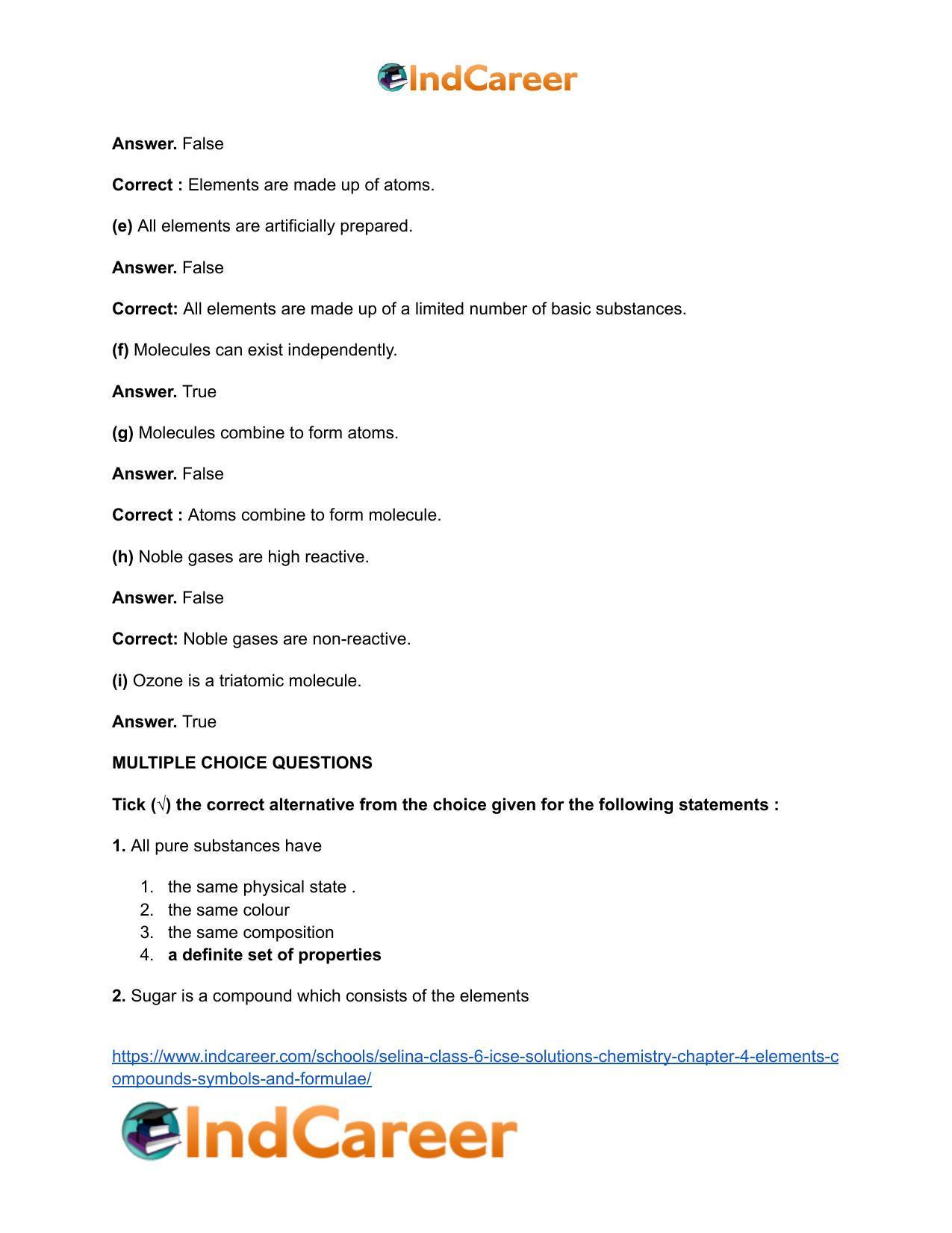 Selina Class 6 ICSE Solutions Chemistry : Chapter 4- Elements, Compounds, Symbols and Formulae - Page 17