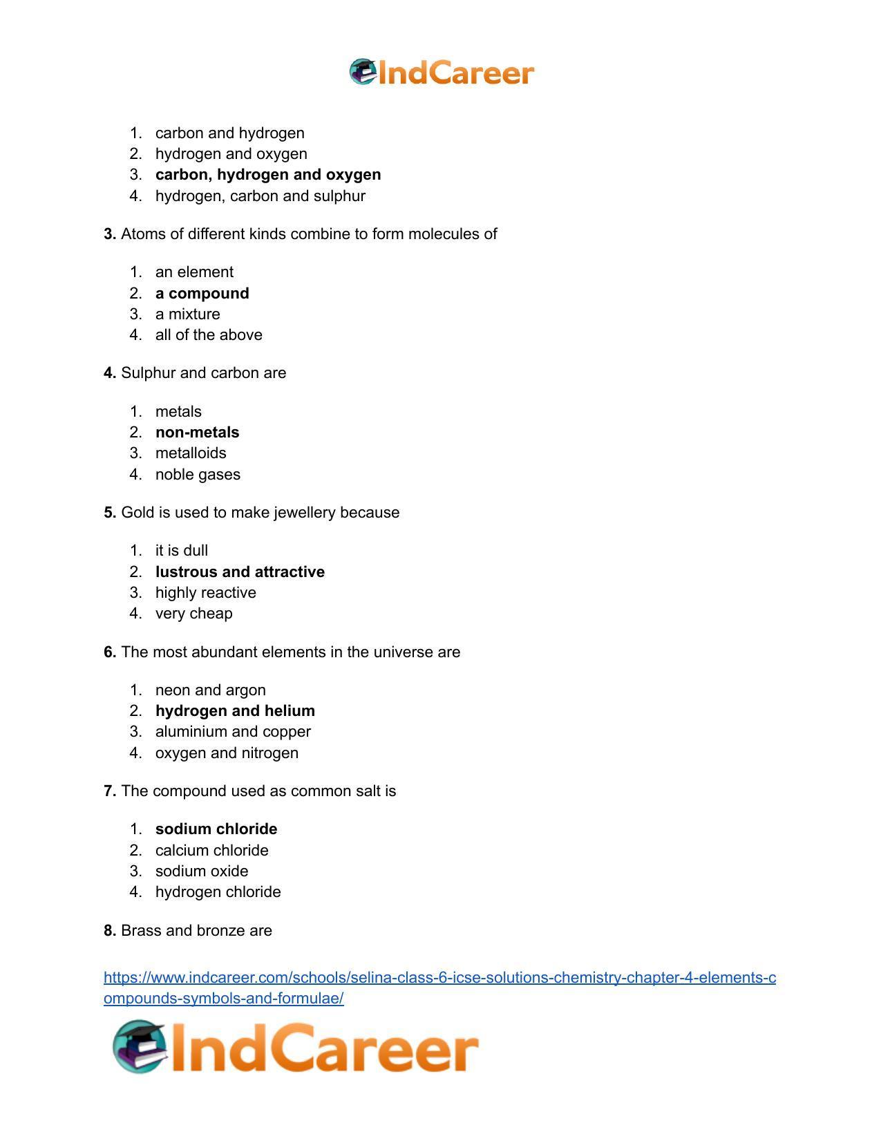 Selina Class 6 ICSE Solutions Chemistry : Chapter 4- Elements, Compounds, Symbols and Formulae - Page 18