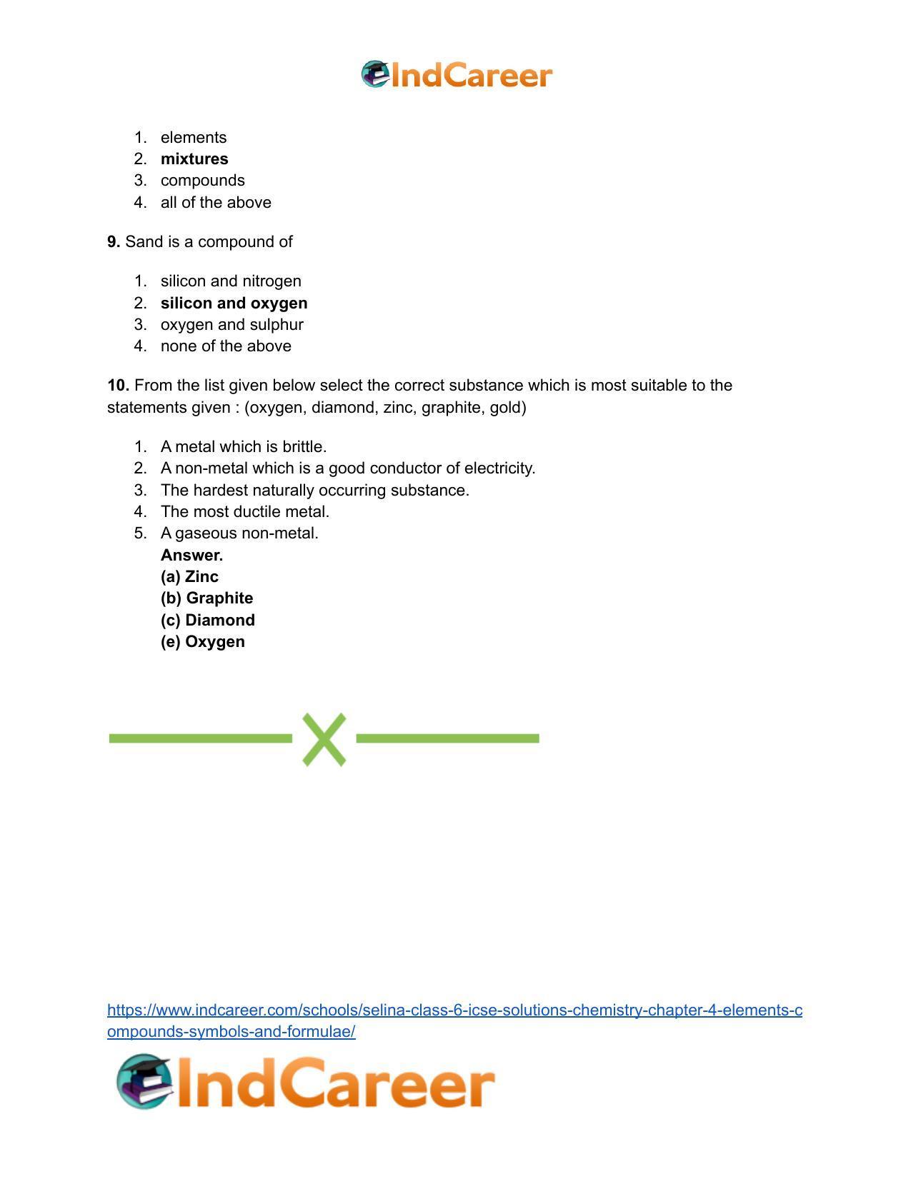 Selina Class 6 ICSE Solutions Chemistry : Chapter 4- Elements, Compounds, Symbols and Formulae - Page 19