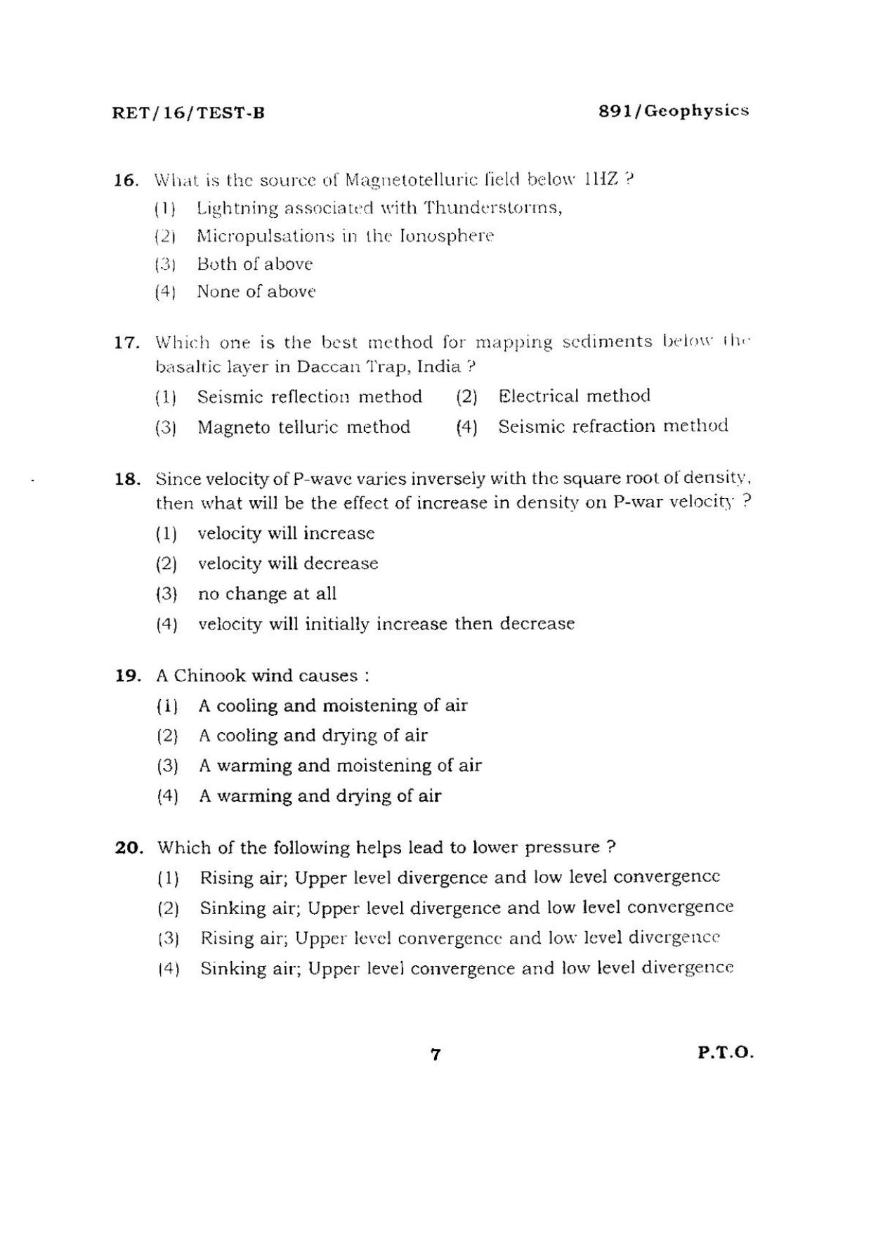 BHU RET GEOPHYSICS 2016 Question Paper - Page 6