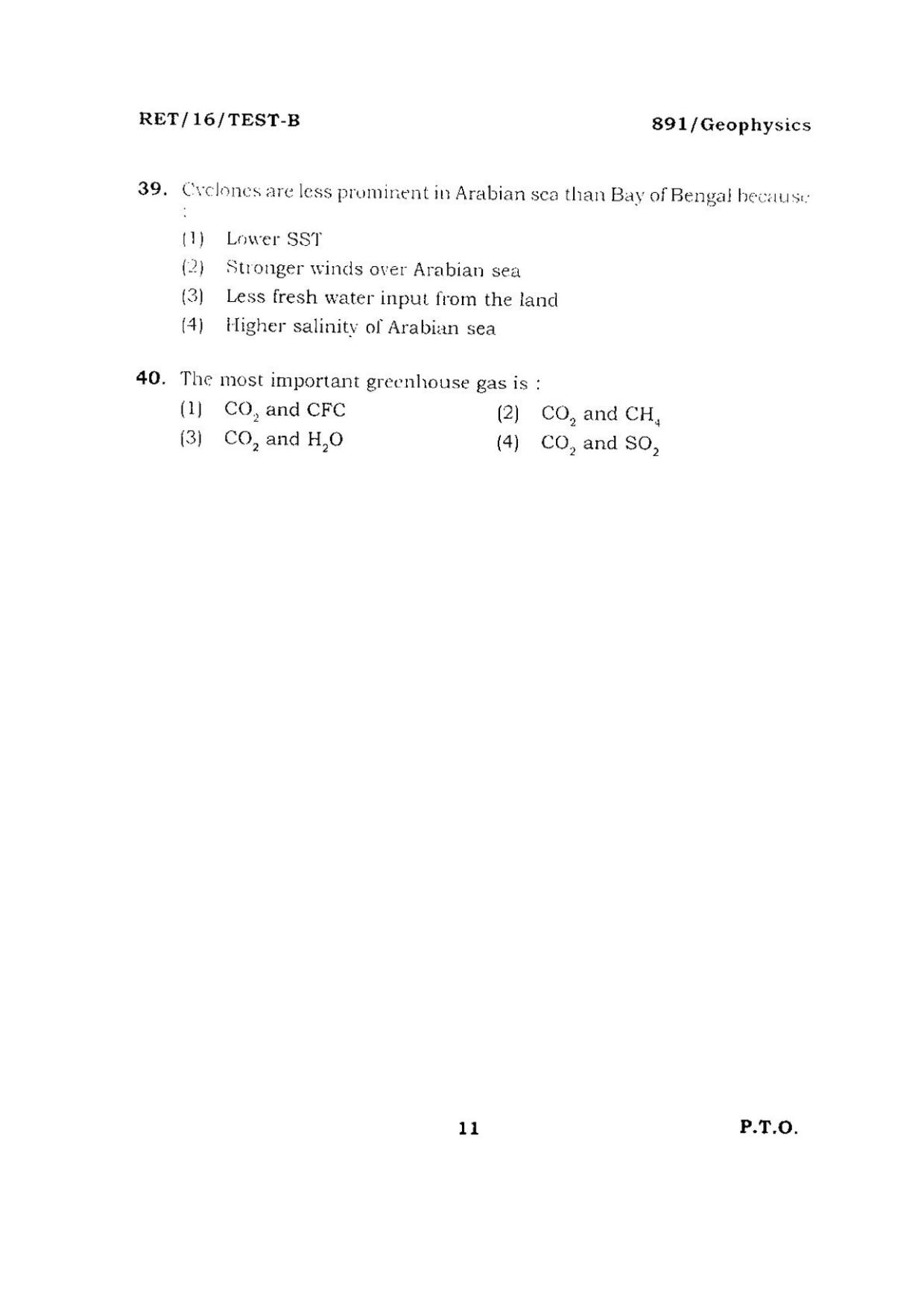 BHU RET GEOPHYSICS 2016 Question Paper - Page 10