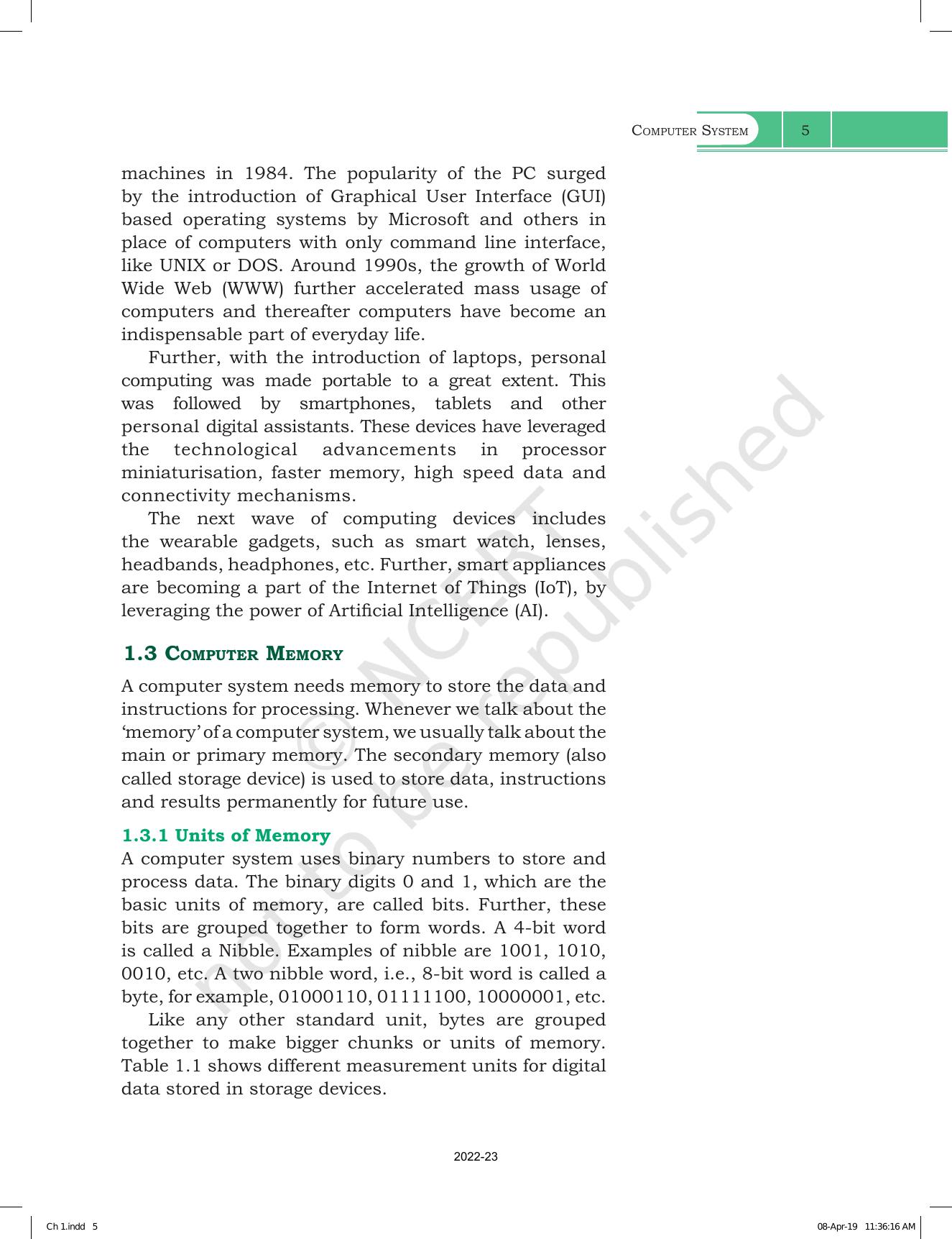 NCERT Book for Class 11 Computer Science Chapter 1 Computer System - Page 5