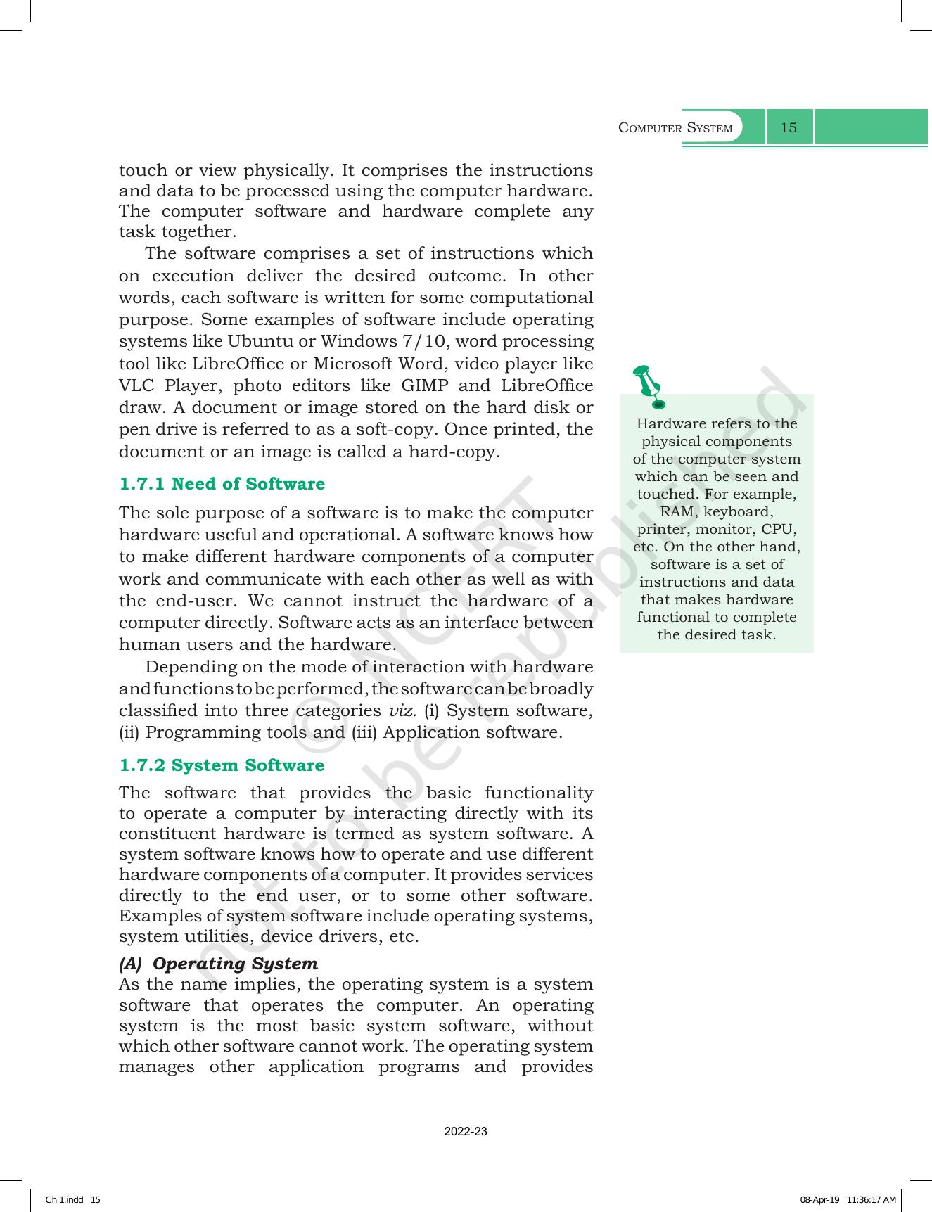 NCERT Book for Class 11 Computer Science Chapter 1 Computer System - Page 15