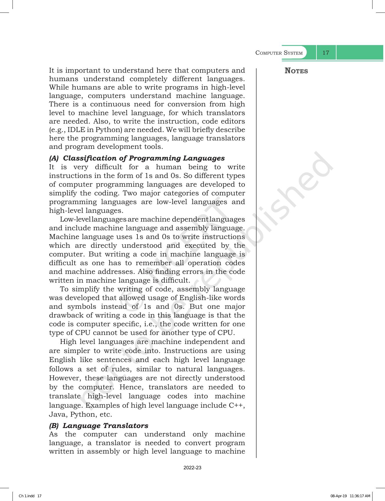 Ncert Book For Class 11 Computer Science Chapter 1 Computer System
