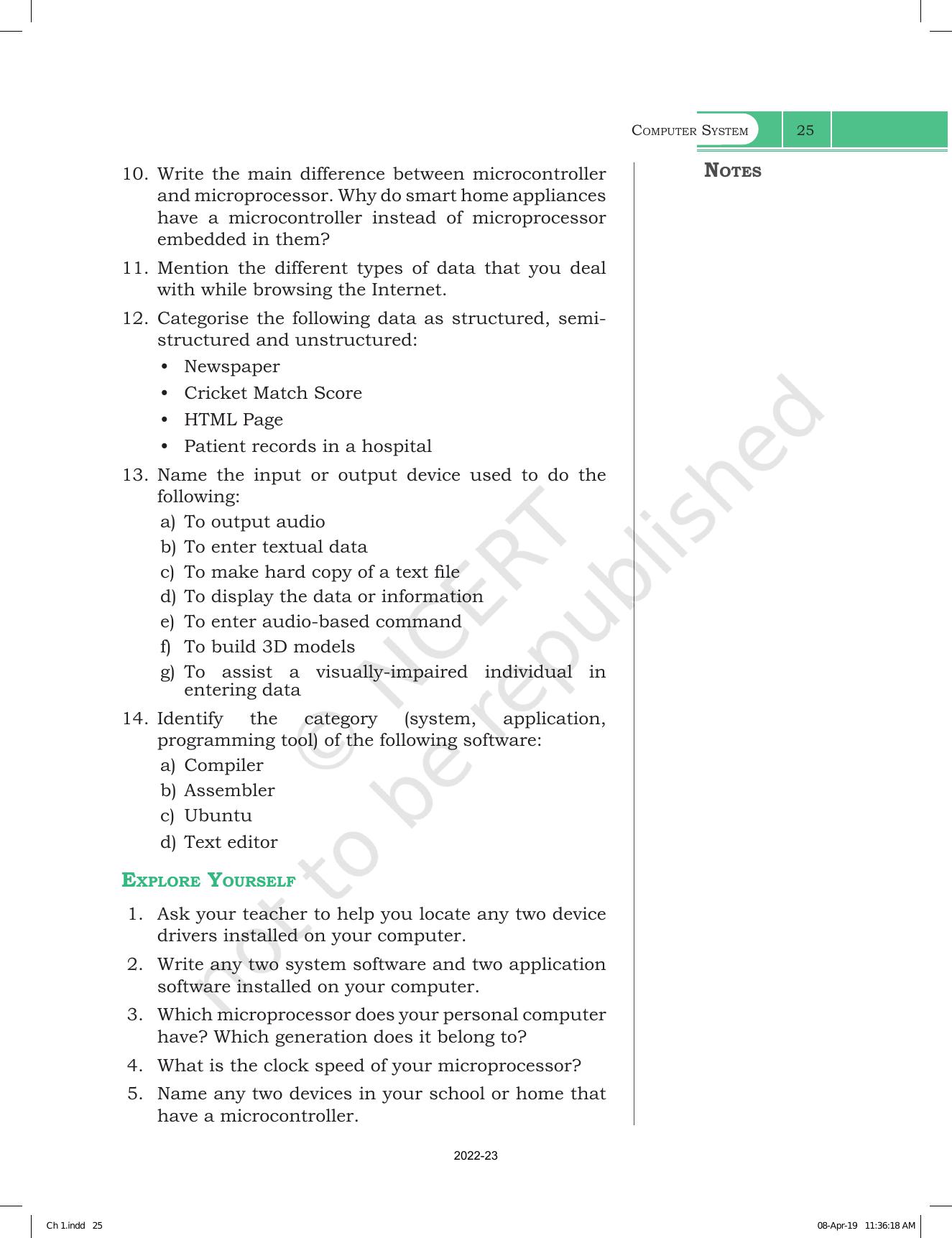 Ncert Book For Class 11 Computer Science Chapter 1 Computer System