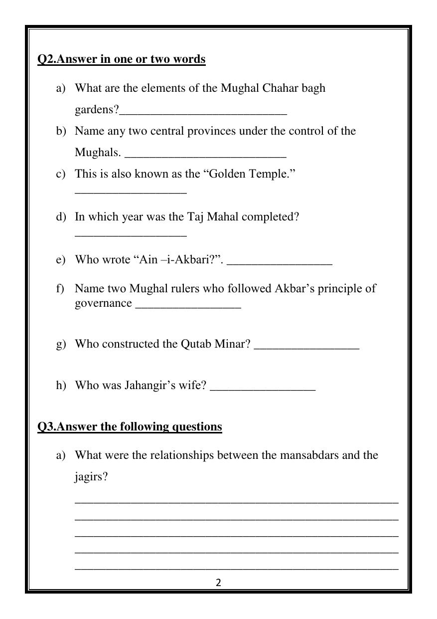 CBSE Worksheets for Class 7 Social Science History Assignment - Page 2