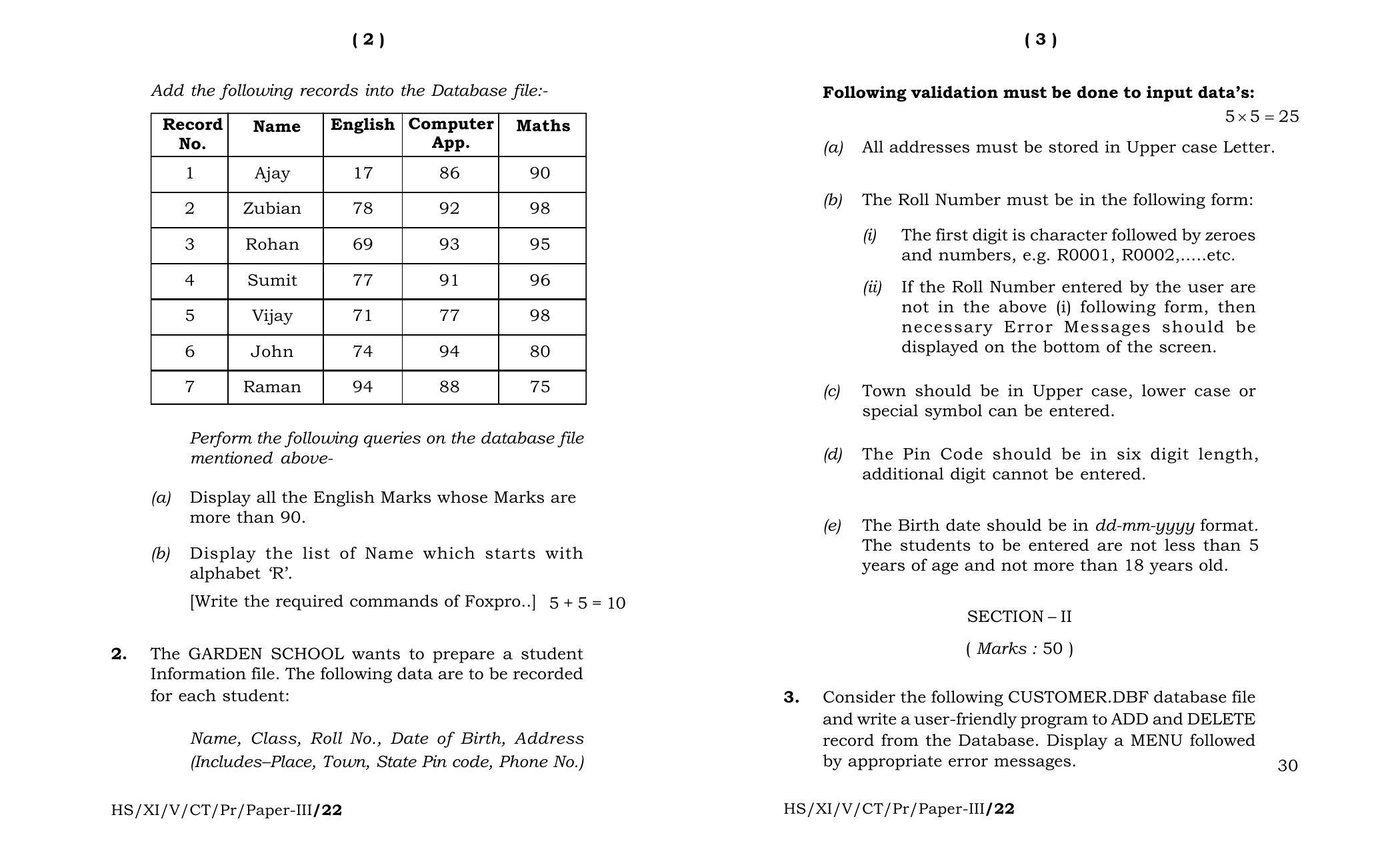 Meghalaya Board (MBOSE) Class 11 Computer Technique Paper III (practical) 2022 Question Paper - Page 2