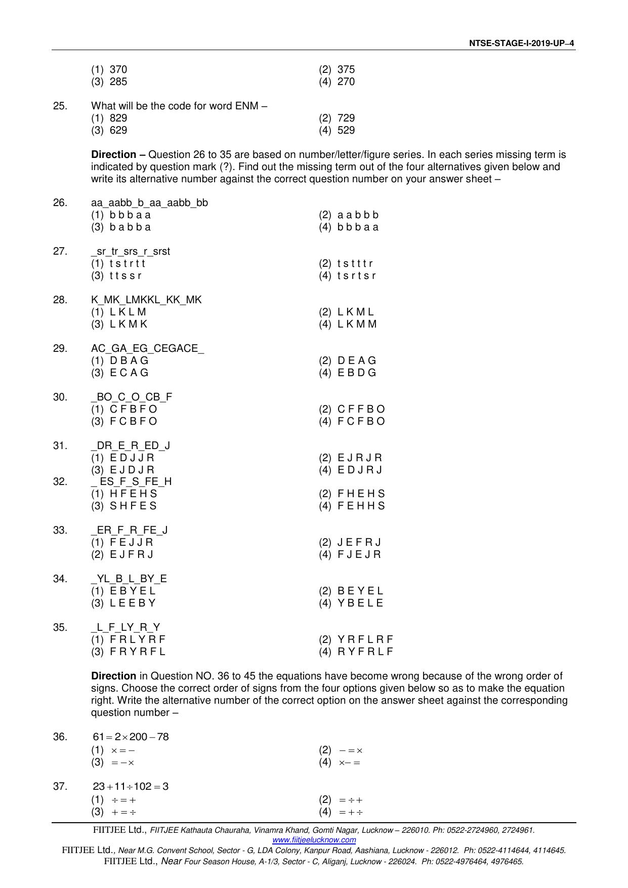 Uttar Pradesh NTSE 2019 SAT & MAT Question Papers - Page 4