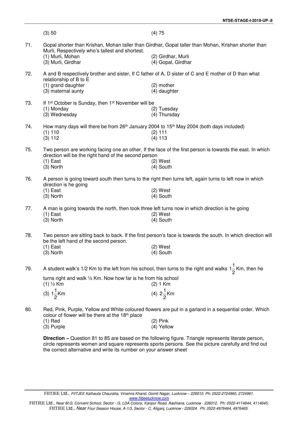 Uttar Pradesh NTSE 2019 SAT & MAT Question Papers - Page 8