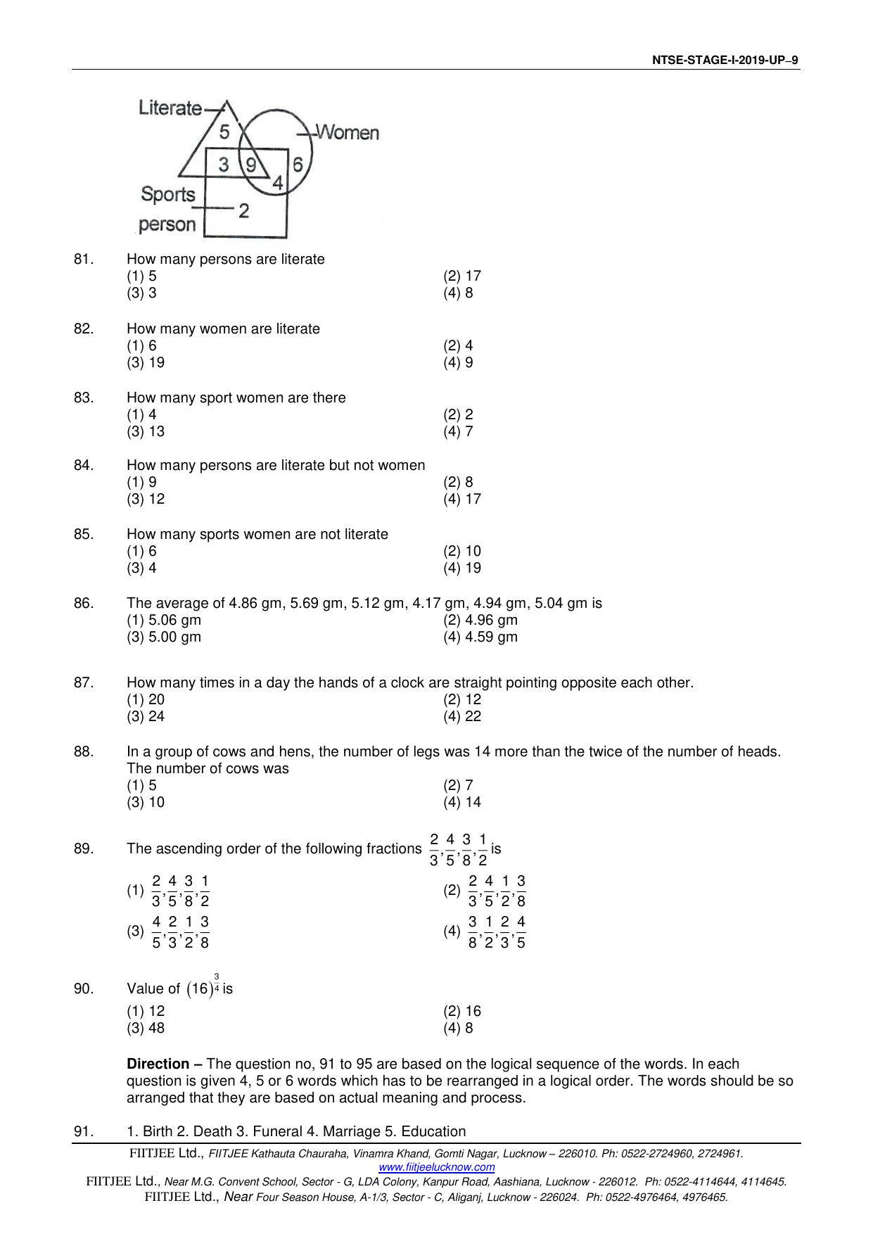 Uttar Pradesh NTSE 2019 SAT & MAT Question Papers - Page 9