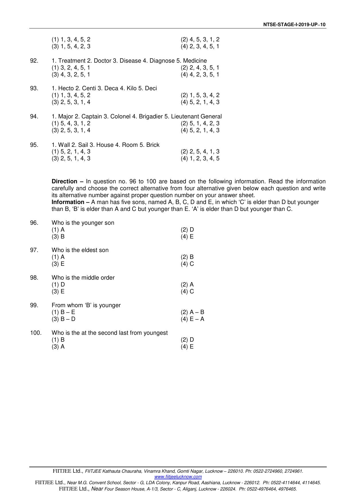 Uttar Pradesh NTSE 2019 SAT & MAT Question Papers - Page 10